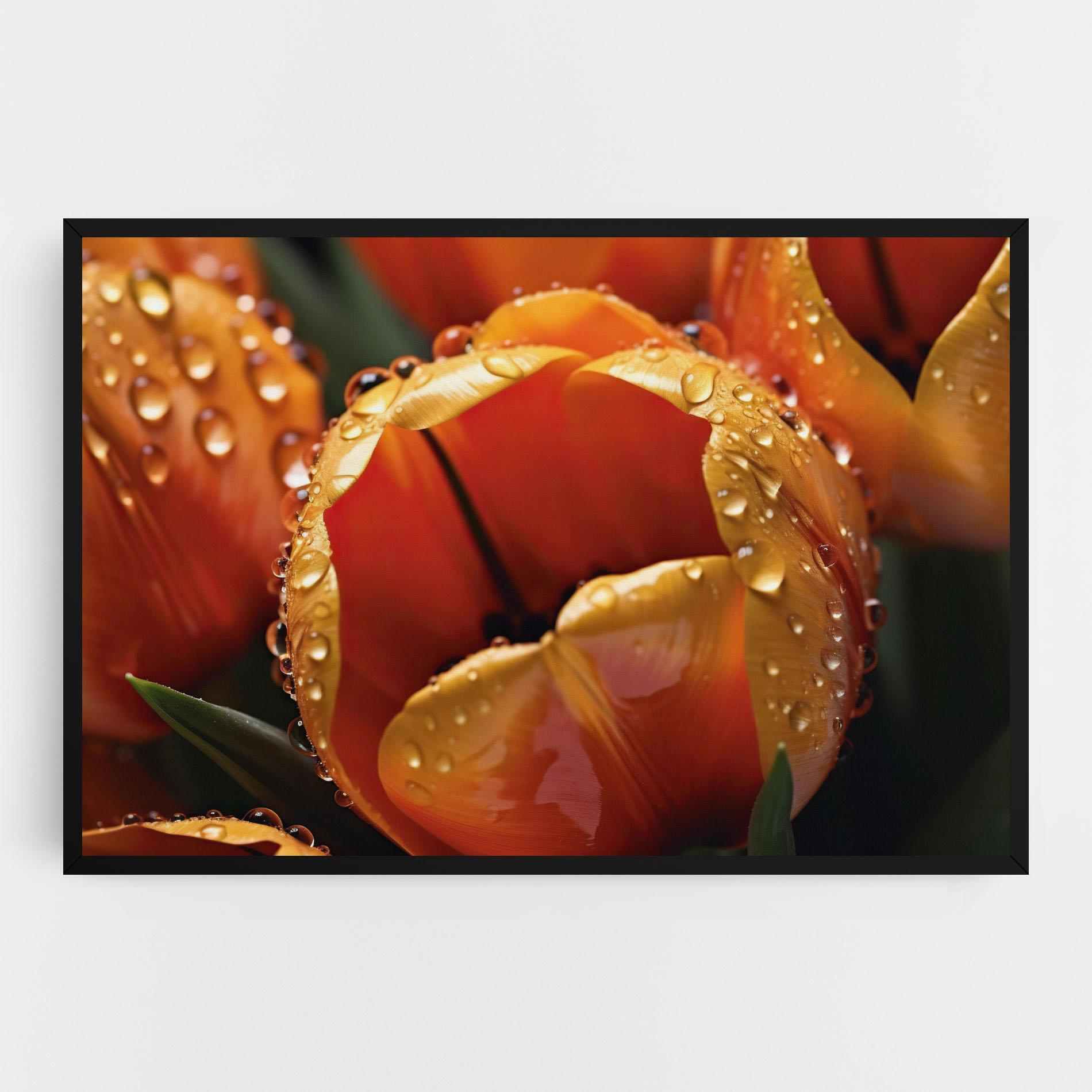 Картина на платно Orange Tulip Water Drops mockup 0
