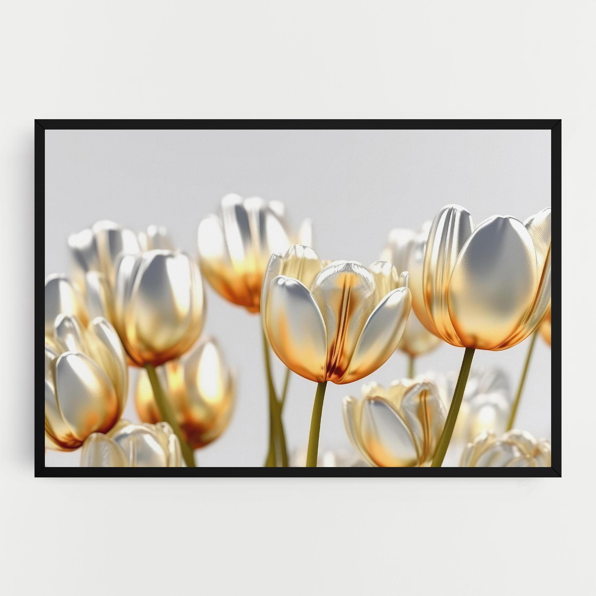 Картина на платно White Golden Tulips mockup 0