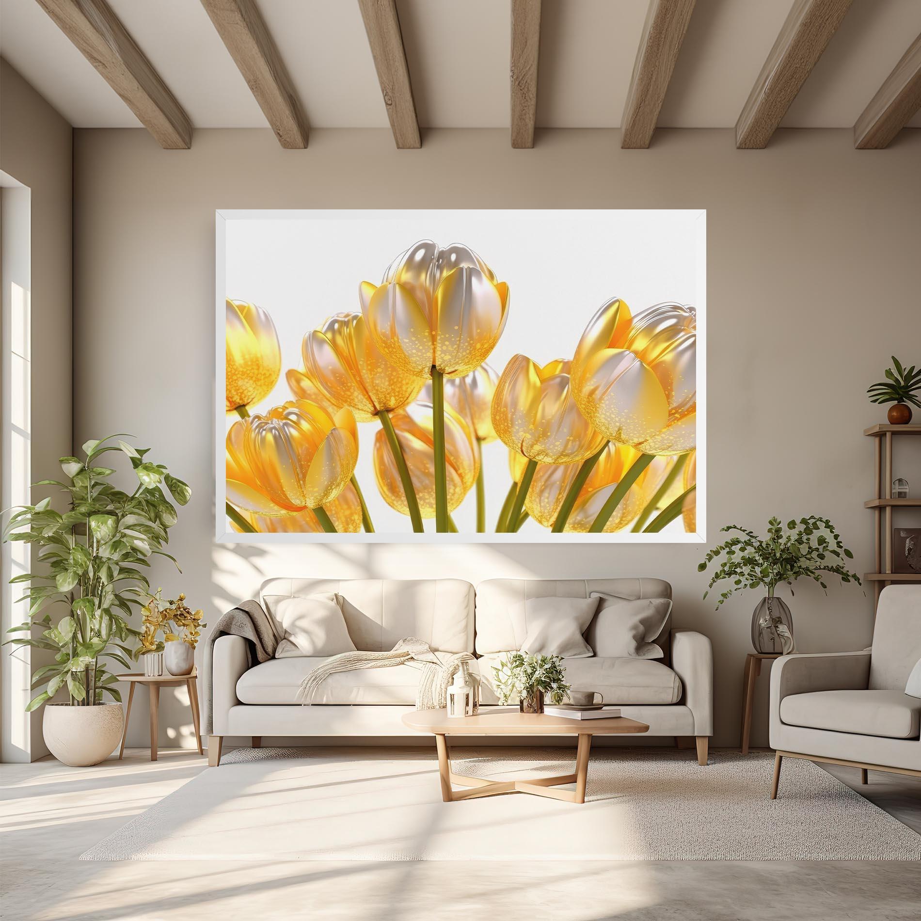 Картина на платно Gold White Tulips mockup 6