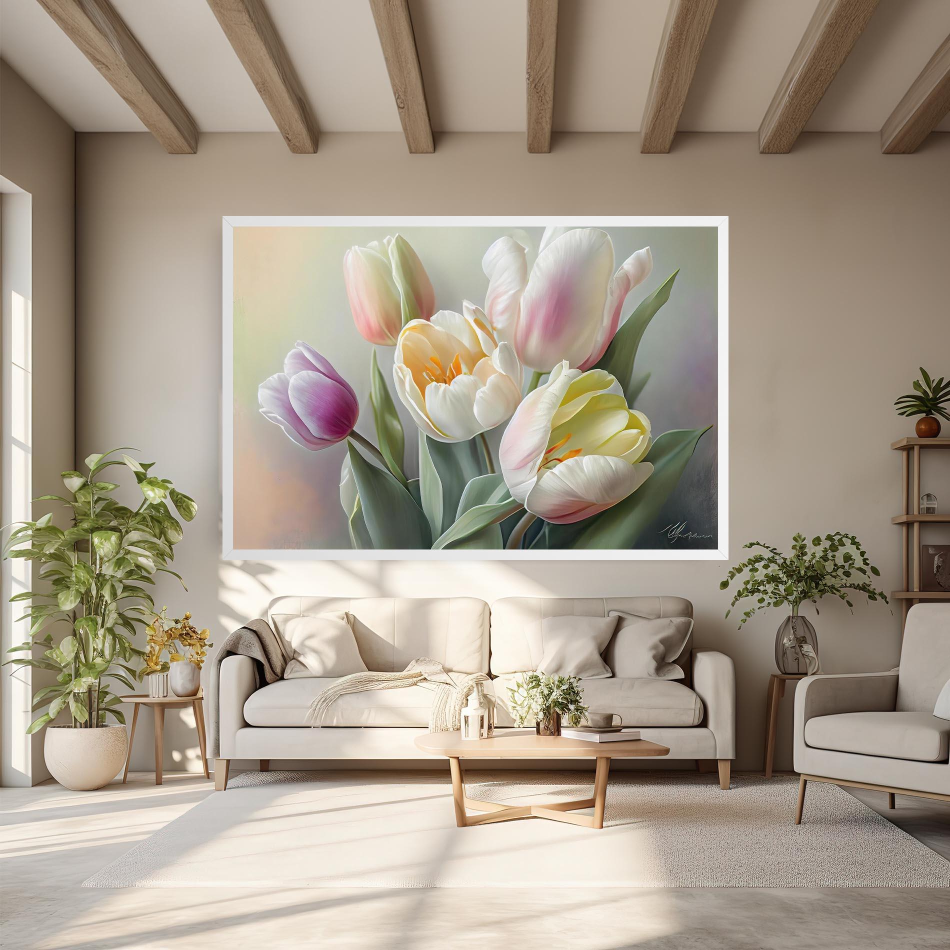 Картина на платно White Tulips Painting mockup 6