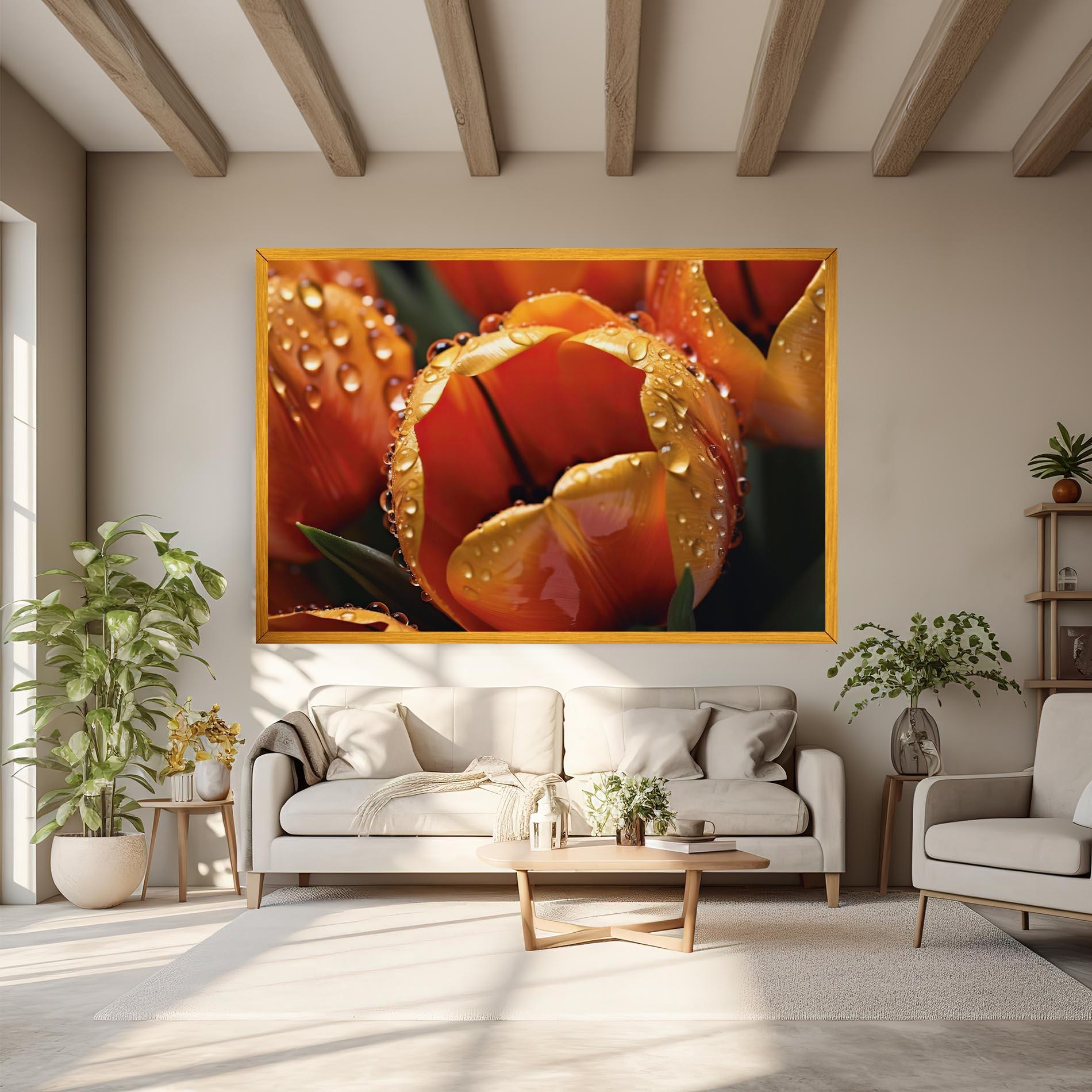 Картина на платно Orange Tulip Water Drops mockup 6
