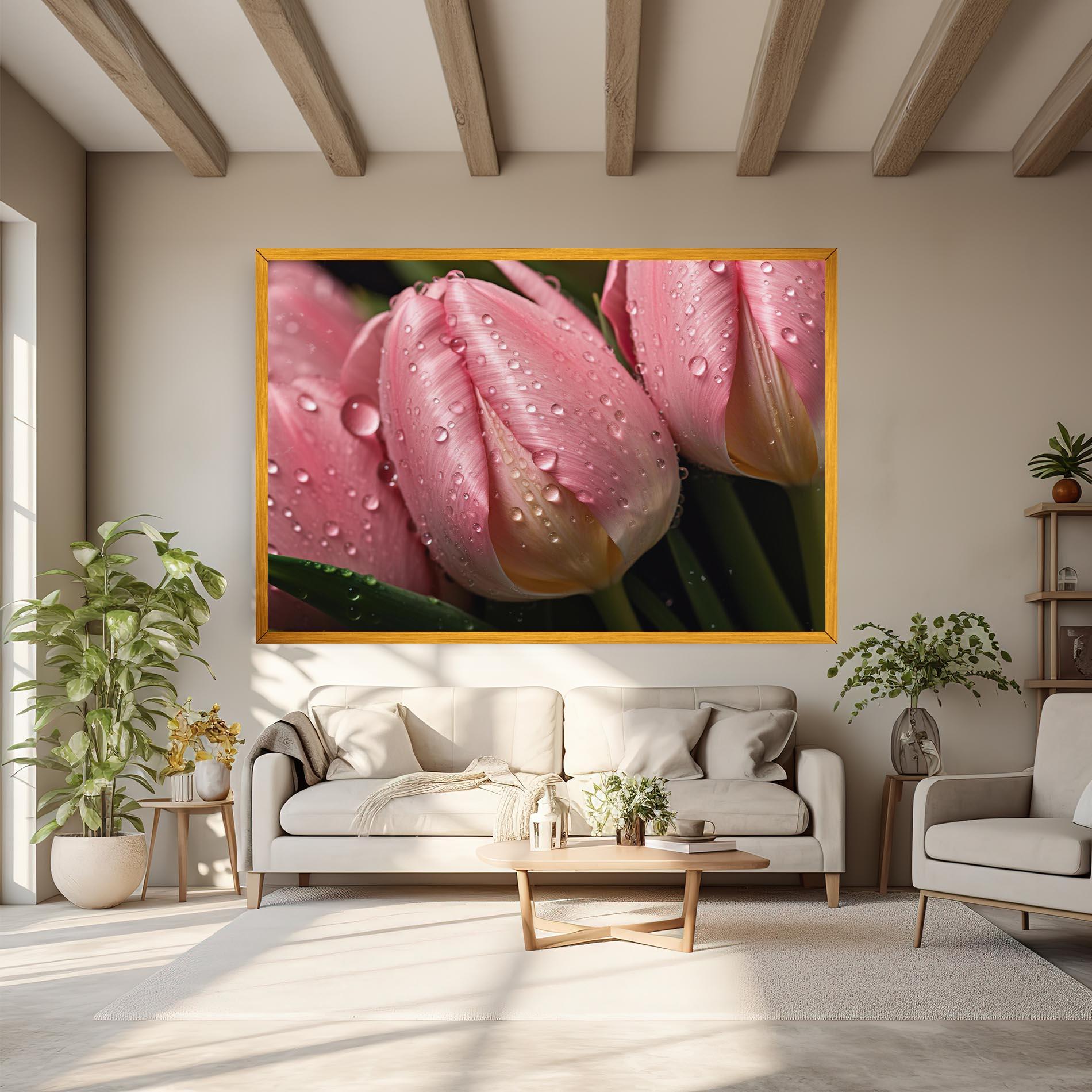 Картина на платно Pink Tulip With Drops mockup 6