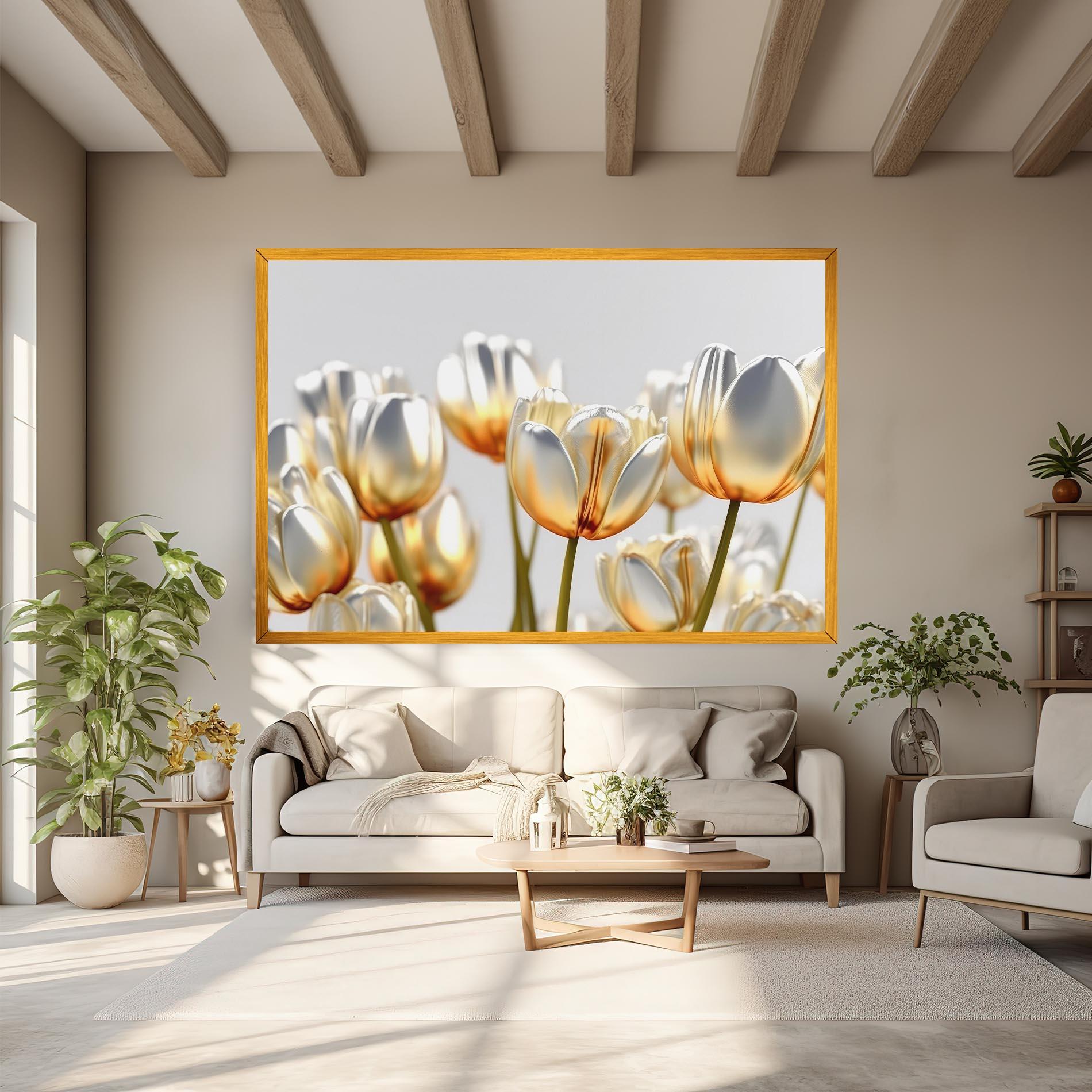 Картина на платно White Golden Tulips mockup 6