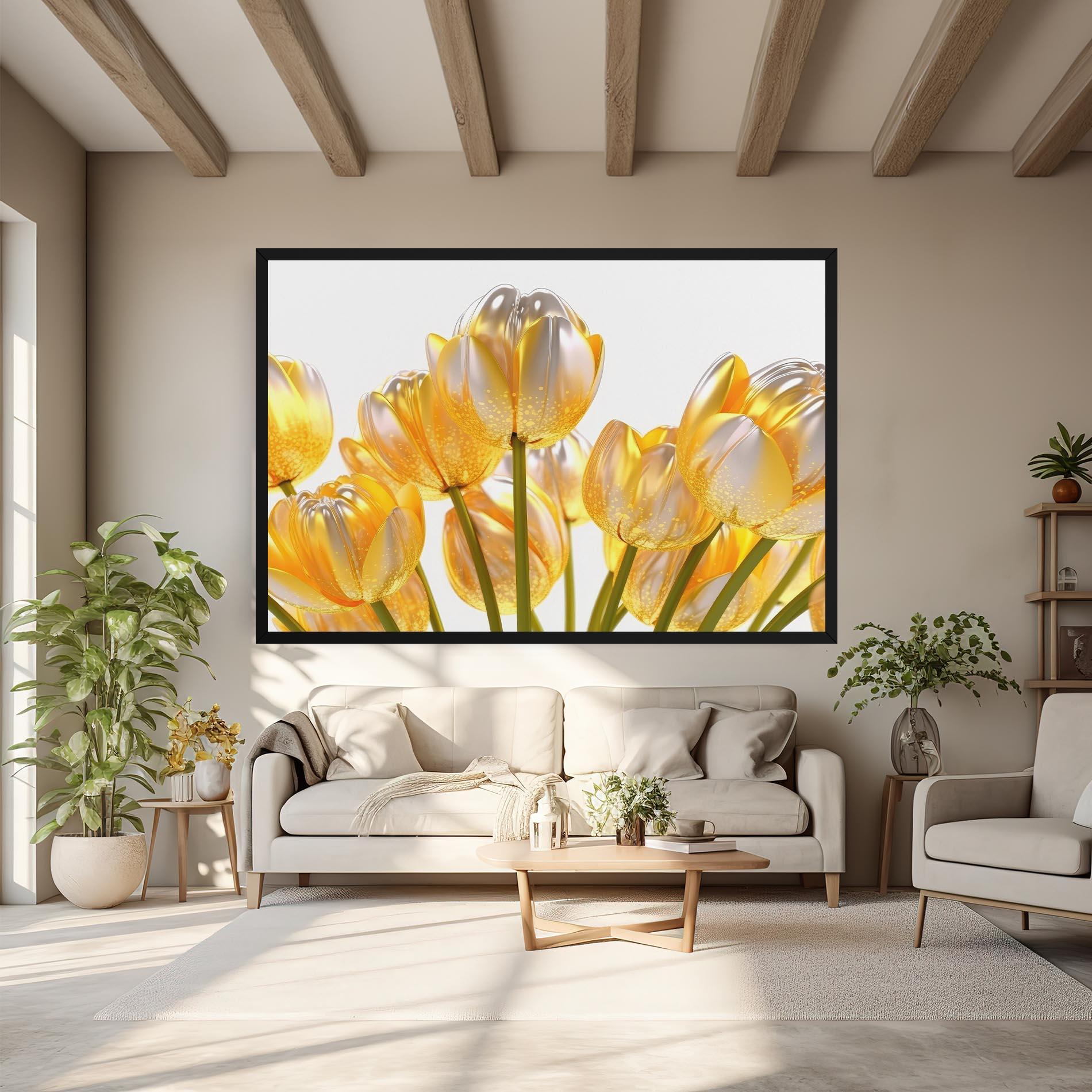 Картина на платно Gold White Tulips mockup 6