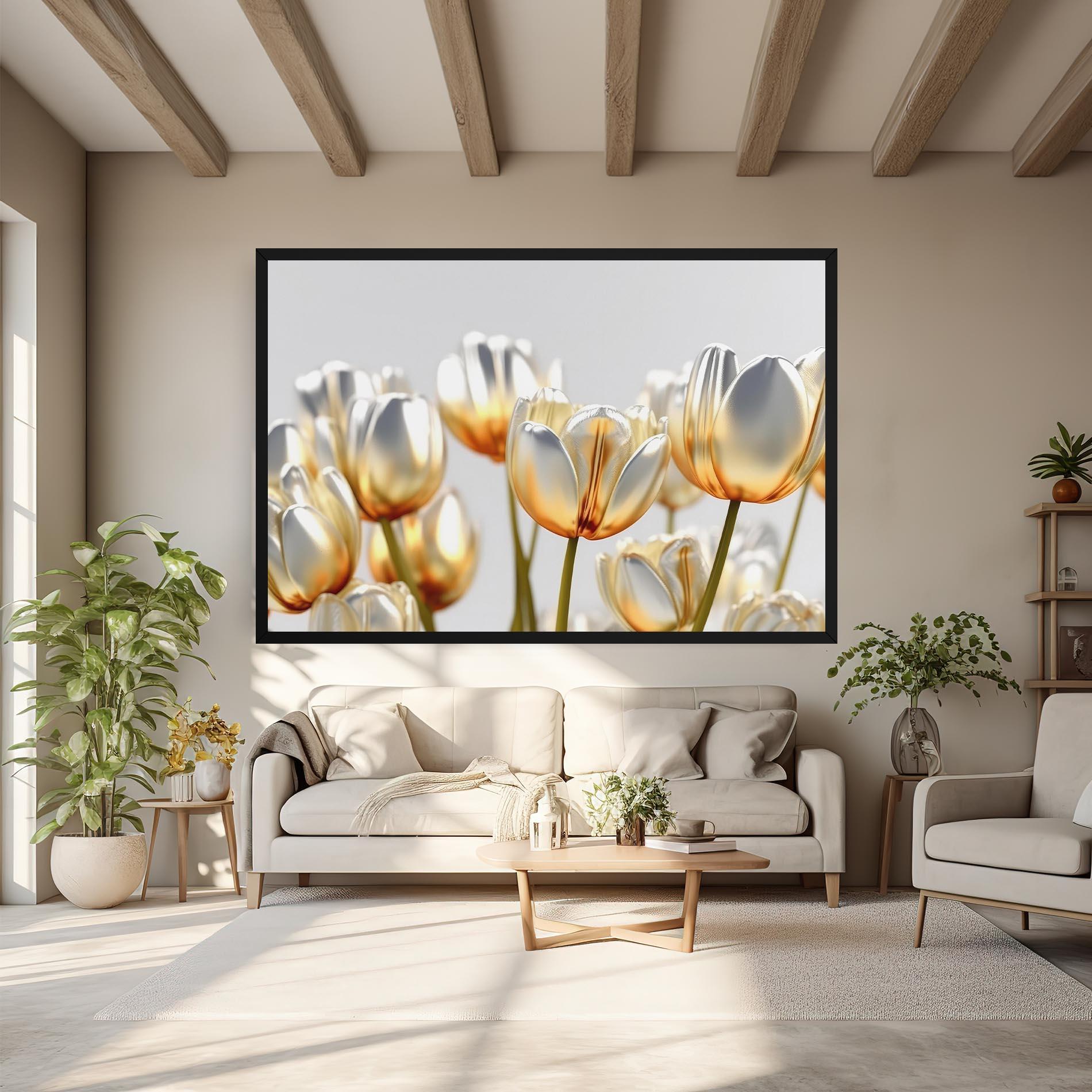 Картина на платно White Golden Tulips mockup 6
