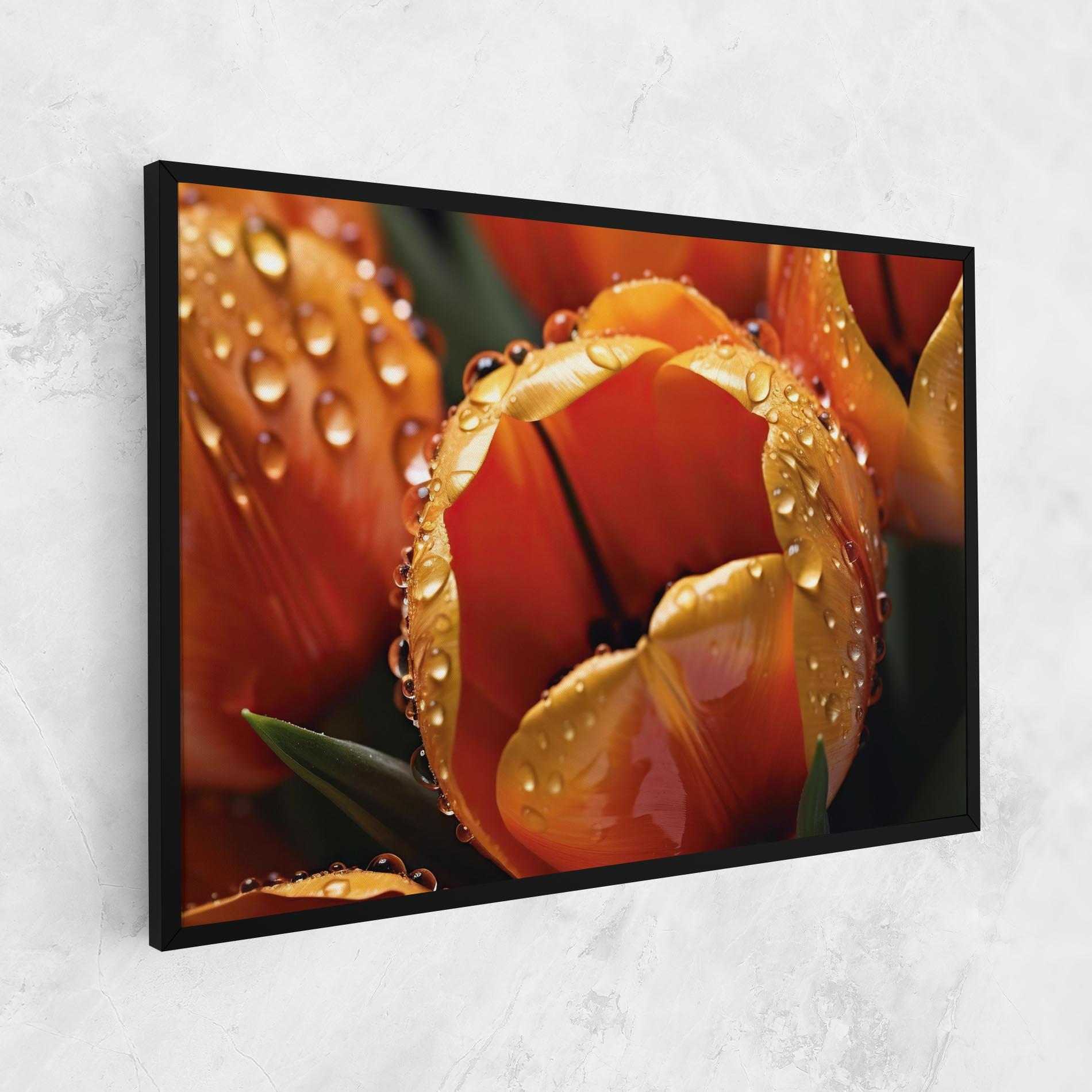 Картина на платно Orange Tulip Water Drops mockup 1