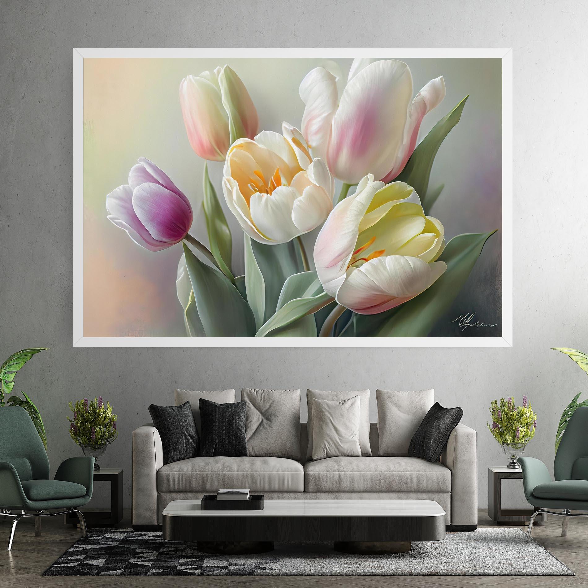 Картина на платно White Tulips Painting mockup 7