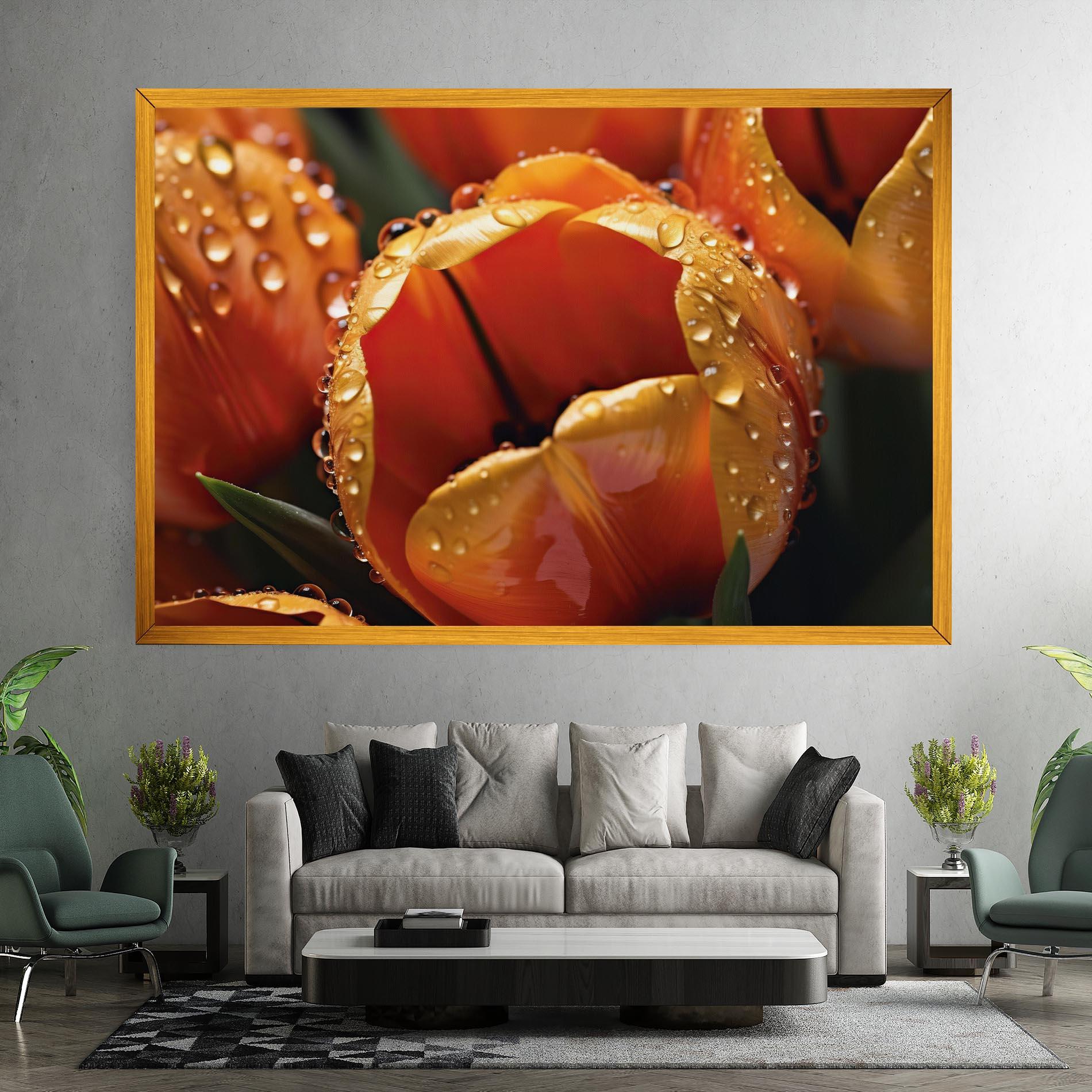 Картина на платно Orange Tulip Water Drops mockup 7