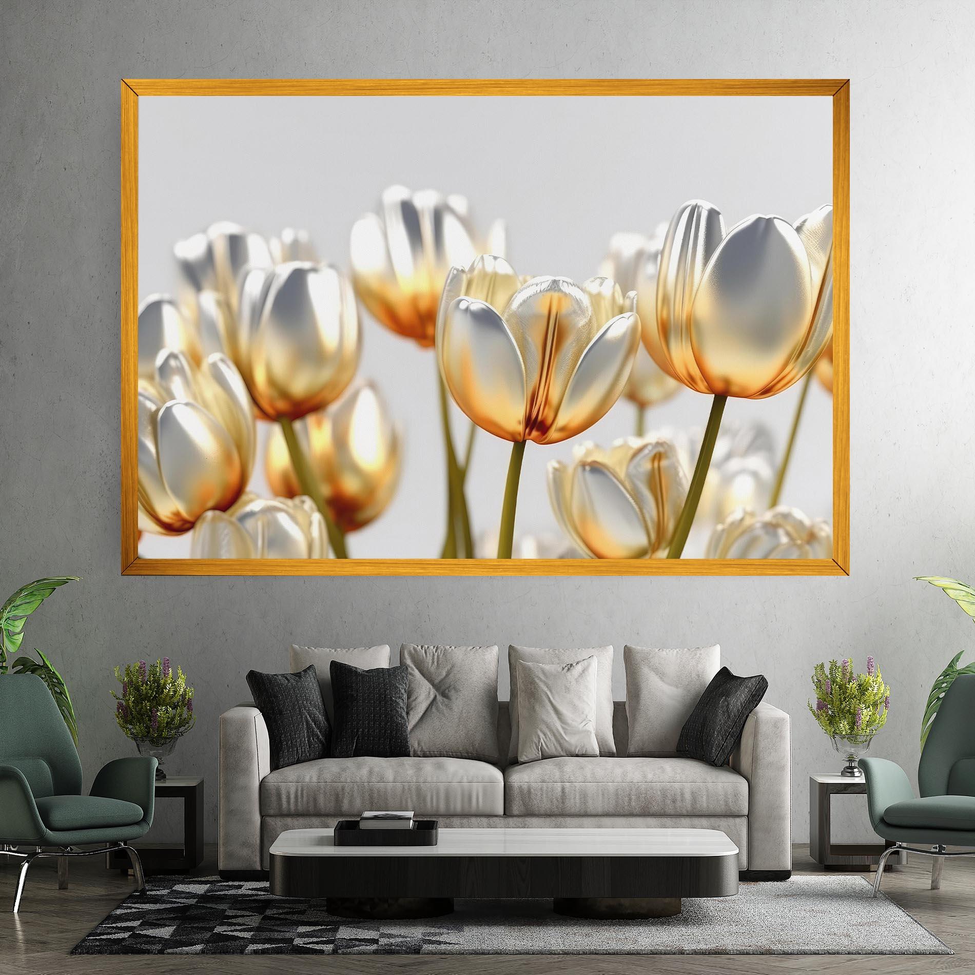 Картина на платно White Golden Tulips mockup 7