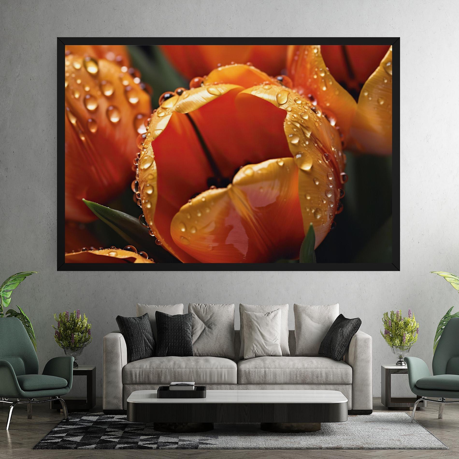 Картина на платно Orange Tulip Water Drops mockup 7