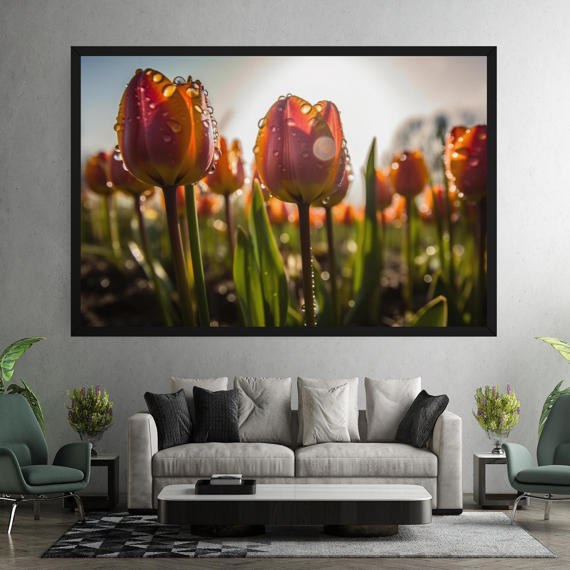 Картина на платно Orange Tulips After Rain mockup 7