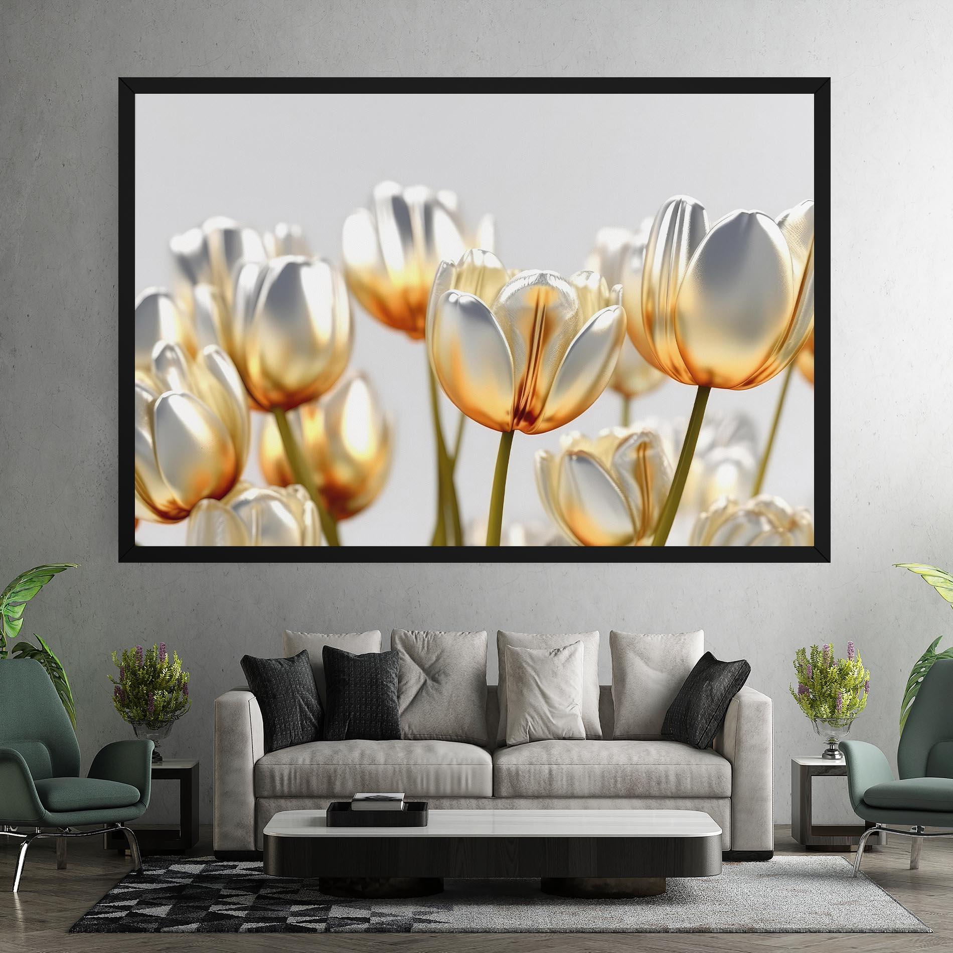 Картина на платно White Golden Tulips mockup 7