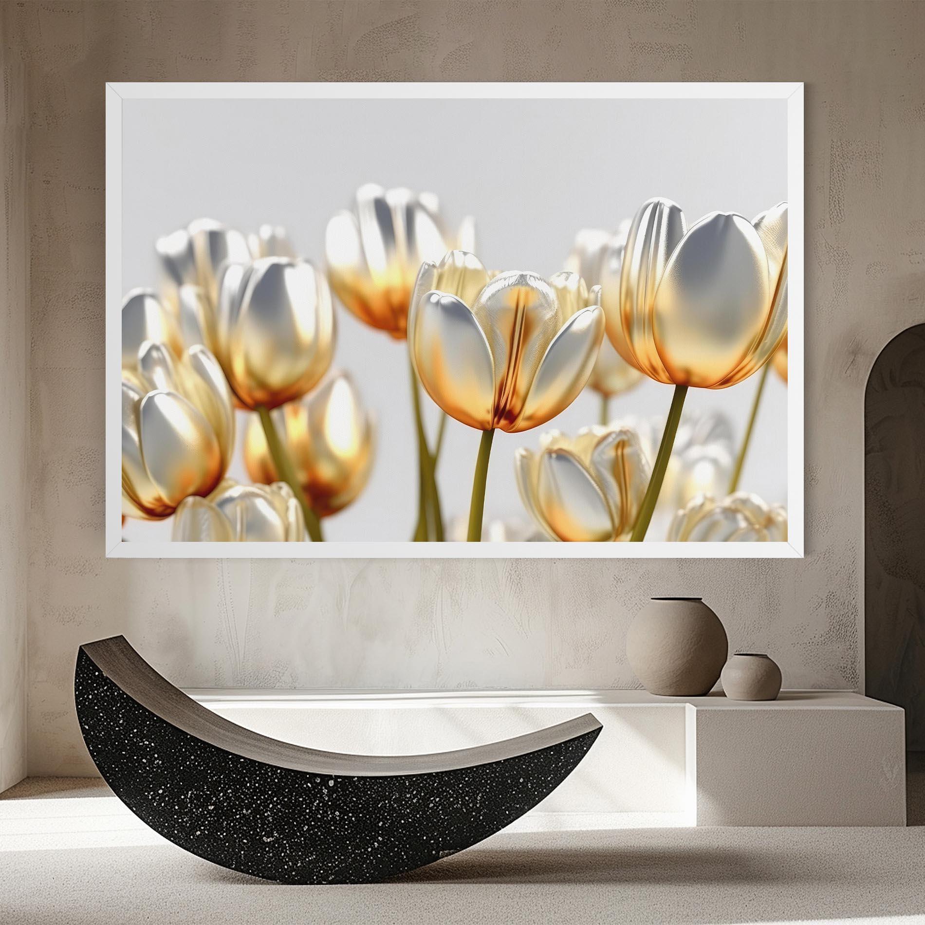 Картина на платно White Golden Tulips mockup 8