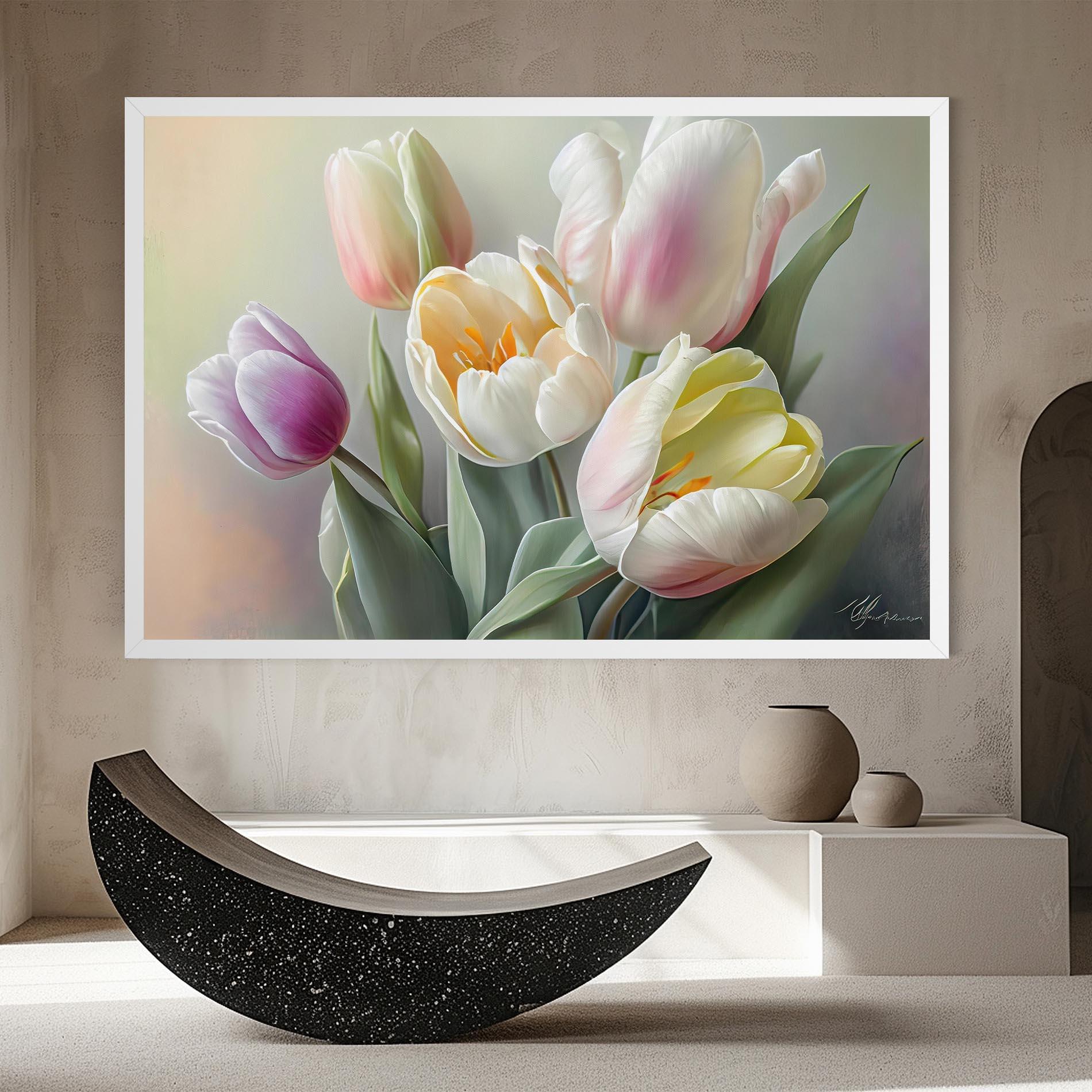 Картина на платно White Tulips Painting mockup 8