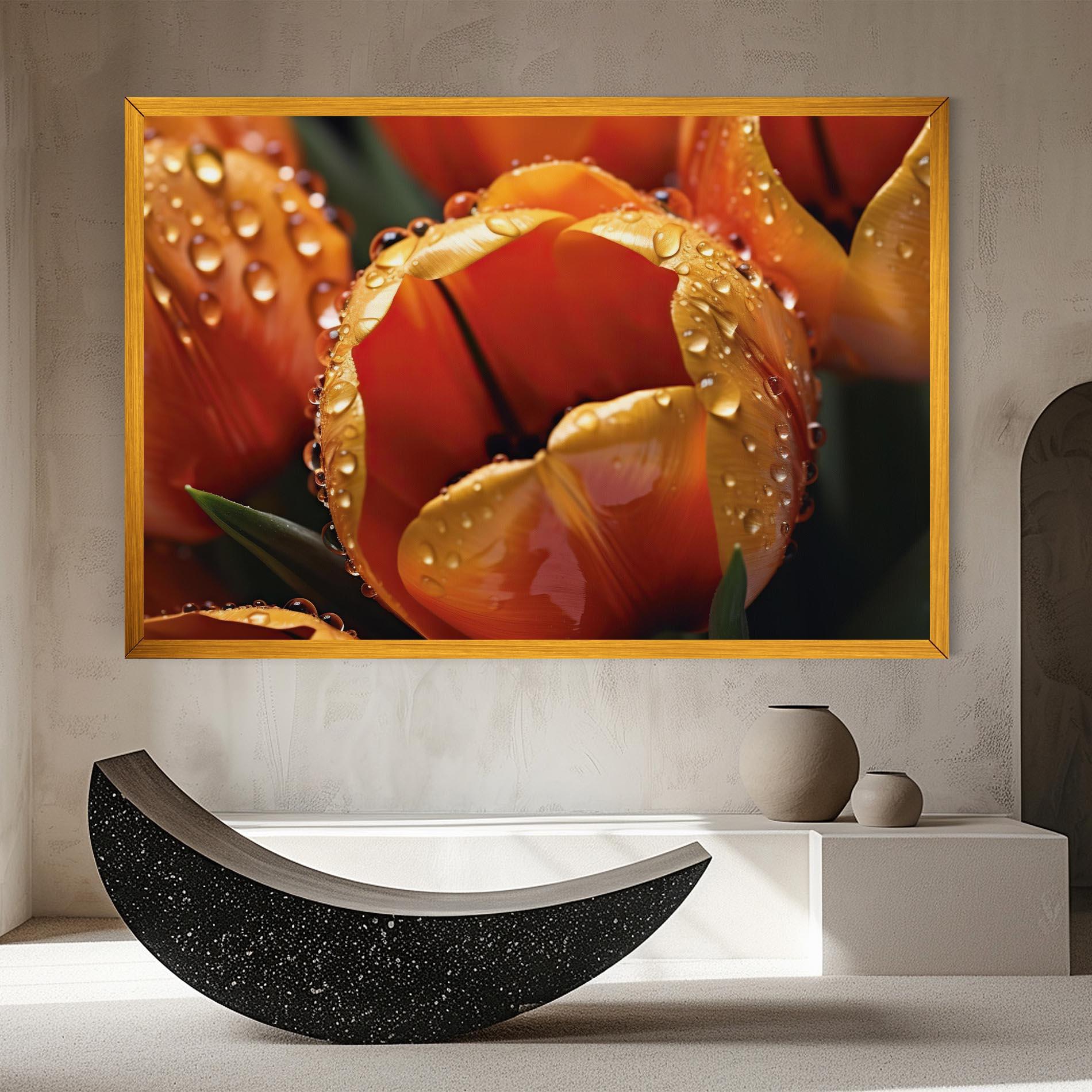Картина на платно Orange Tulip Water Drops mockup 8