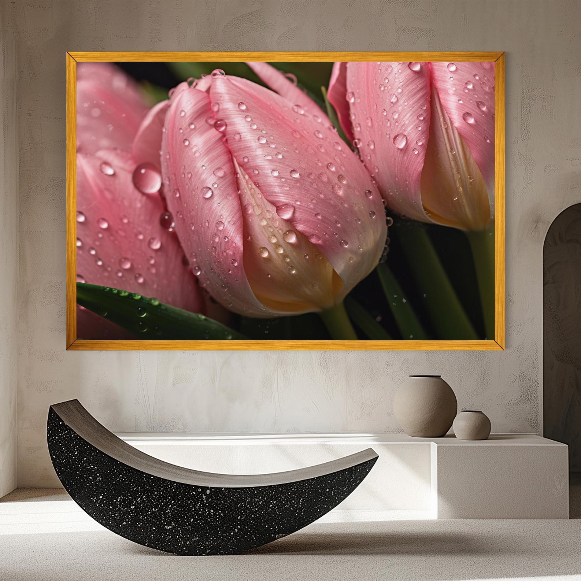 Картина на платно Pink Tulip With Drops mockup 8