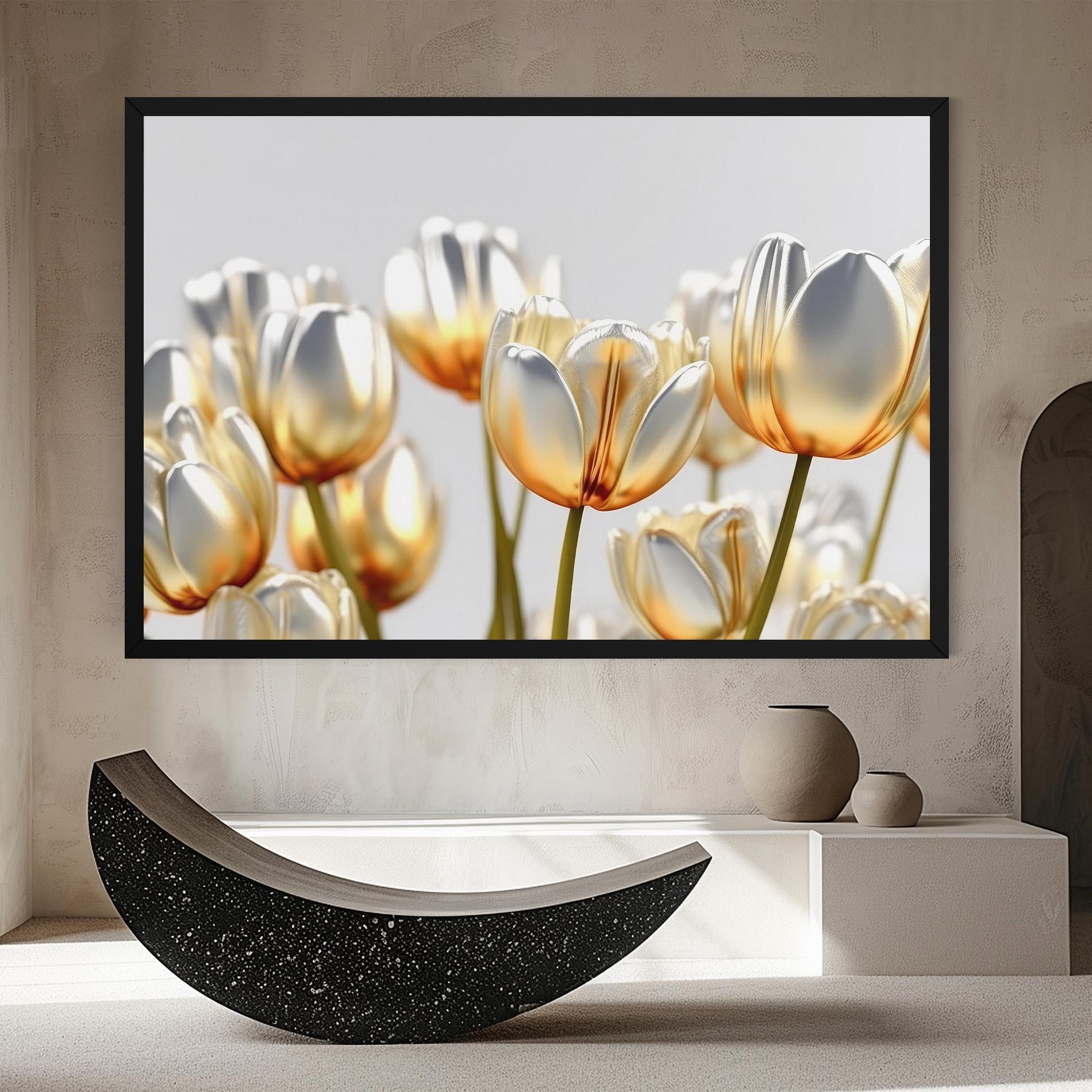 Картина на платно White Golden Tulips mockup 8