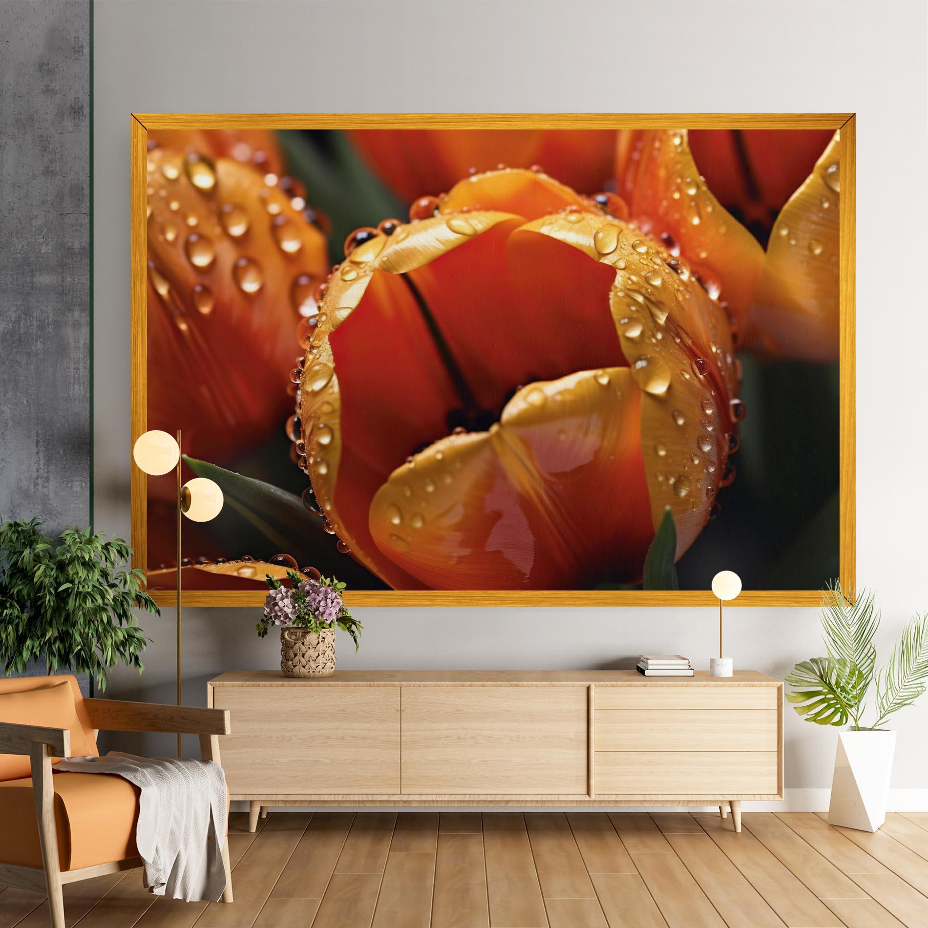 Картина на платно Orange Tulip Water Drops mockup 9