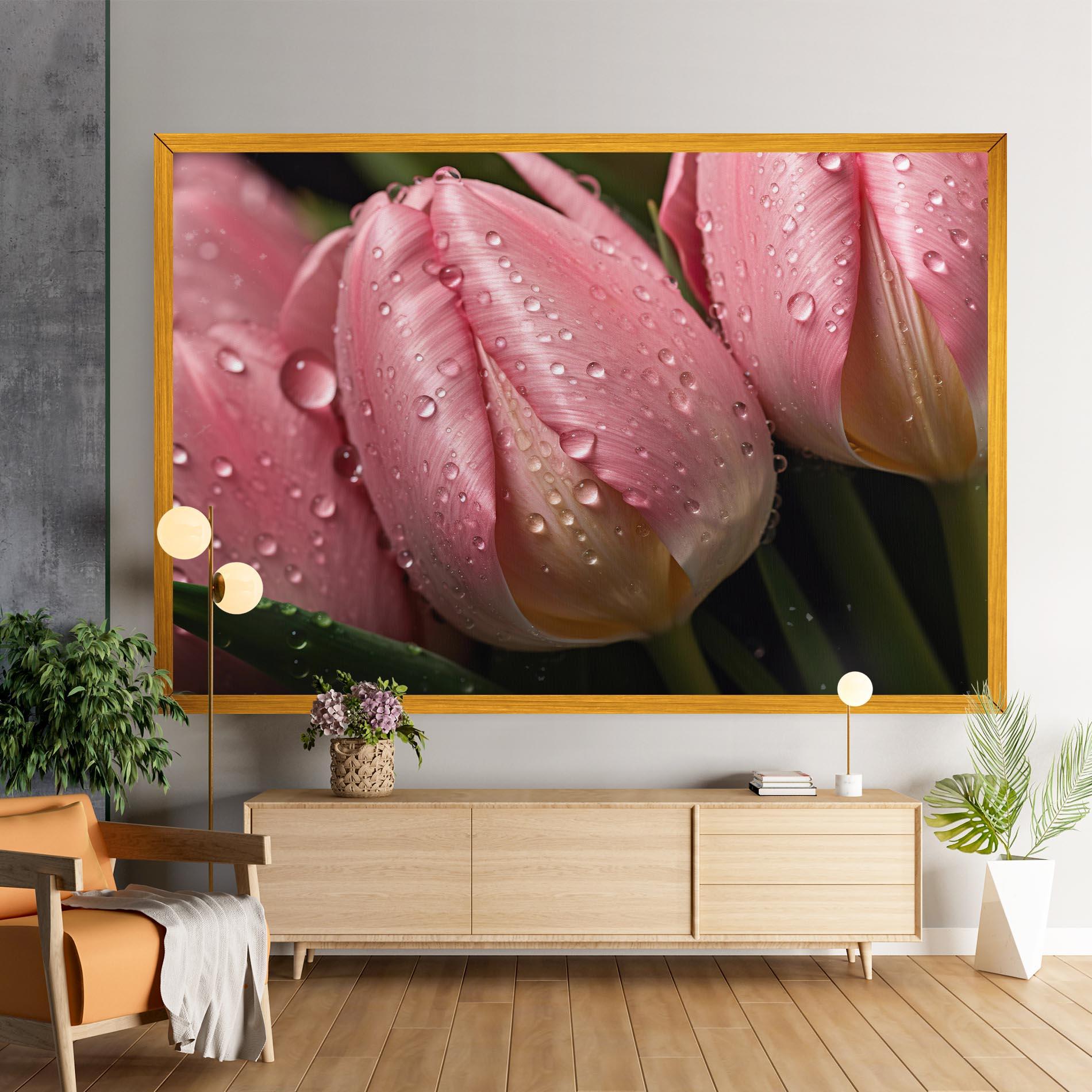 Картина на платно Pink Tulip With Drops mockup 9