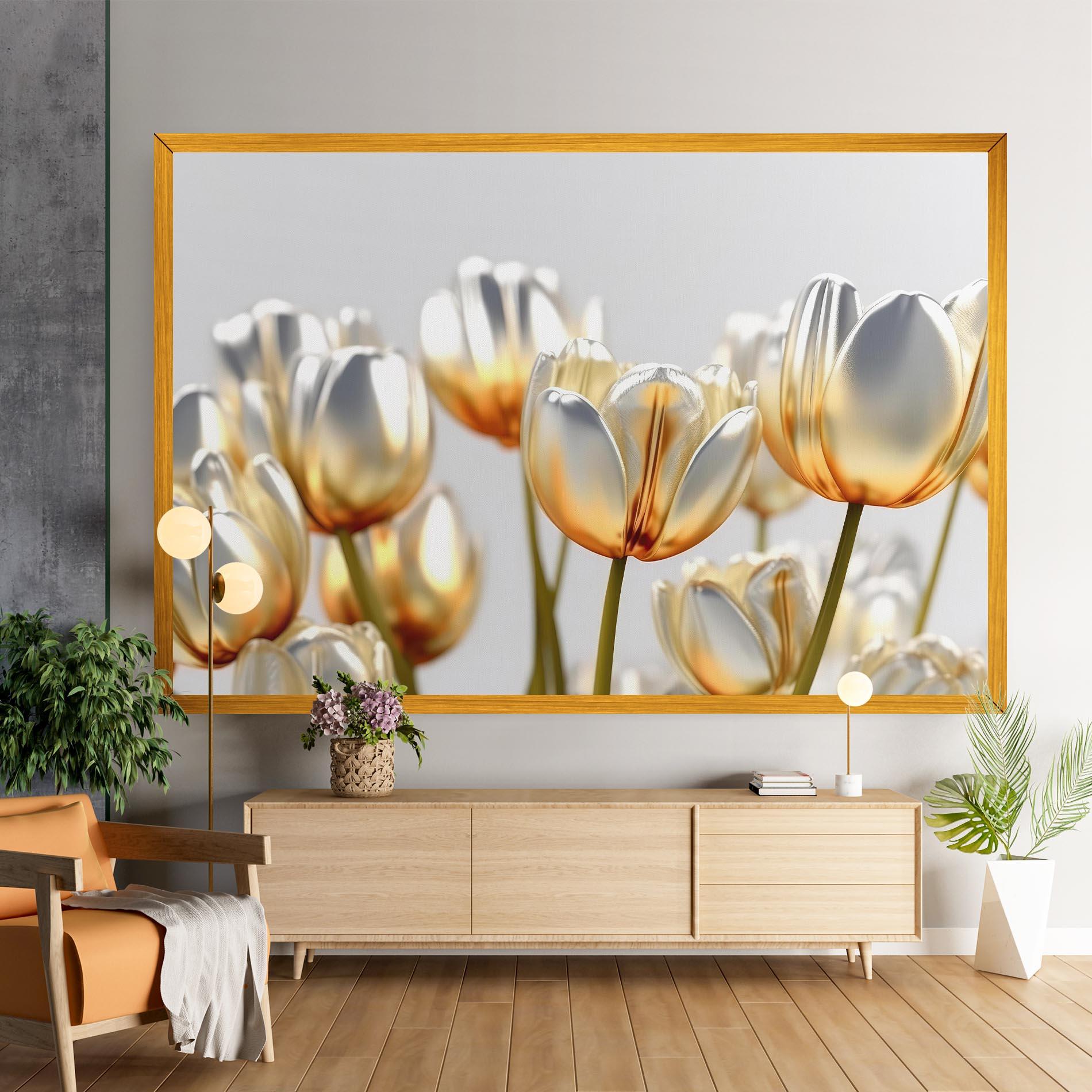 Картина на платно White Golden Tulips mockup 9