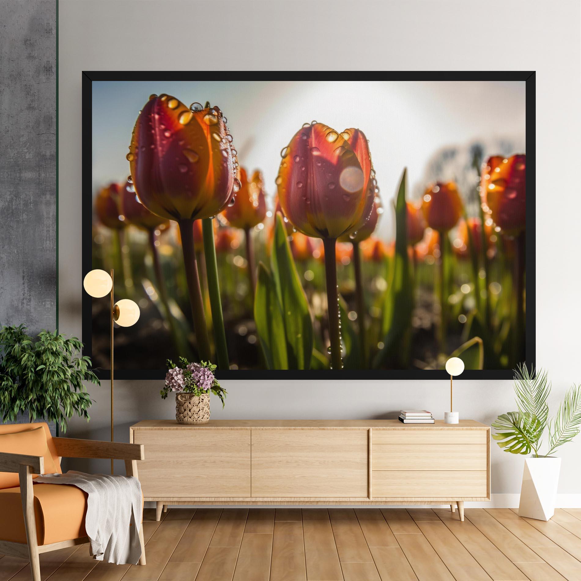 Картина на платно Orange Tulips After Rain mockup 9