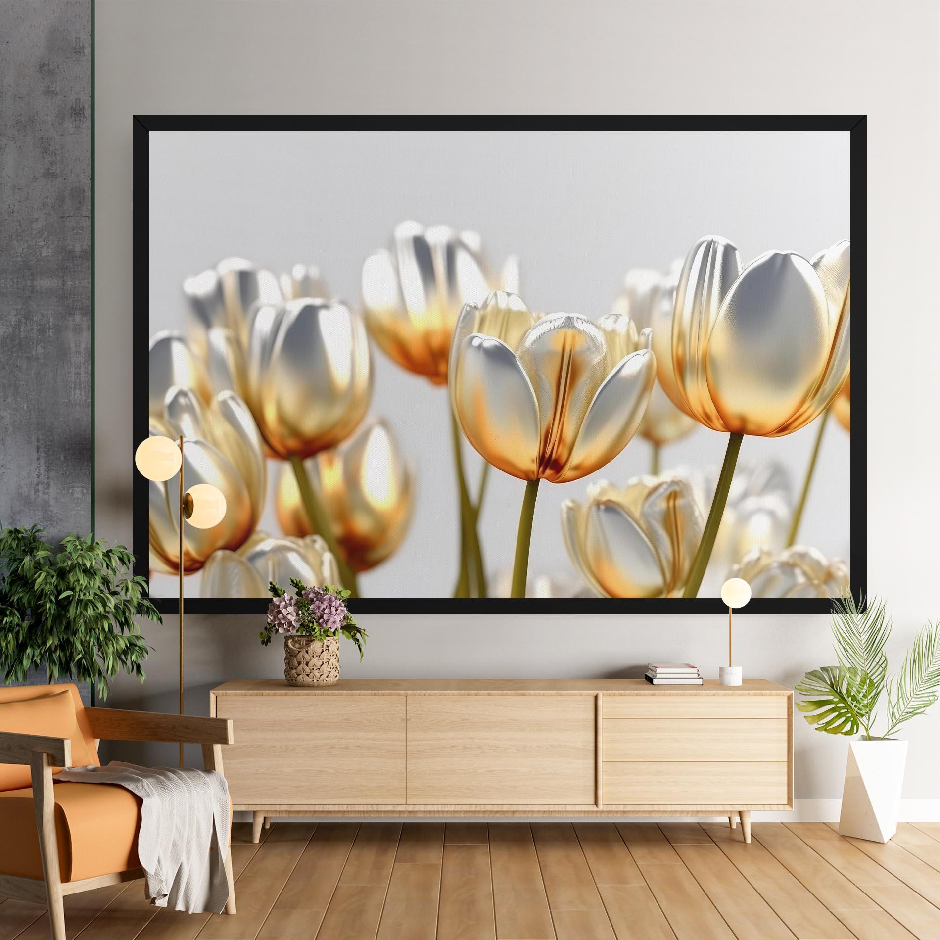 Картина на платно White Golden Tulips mockup 9