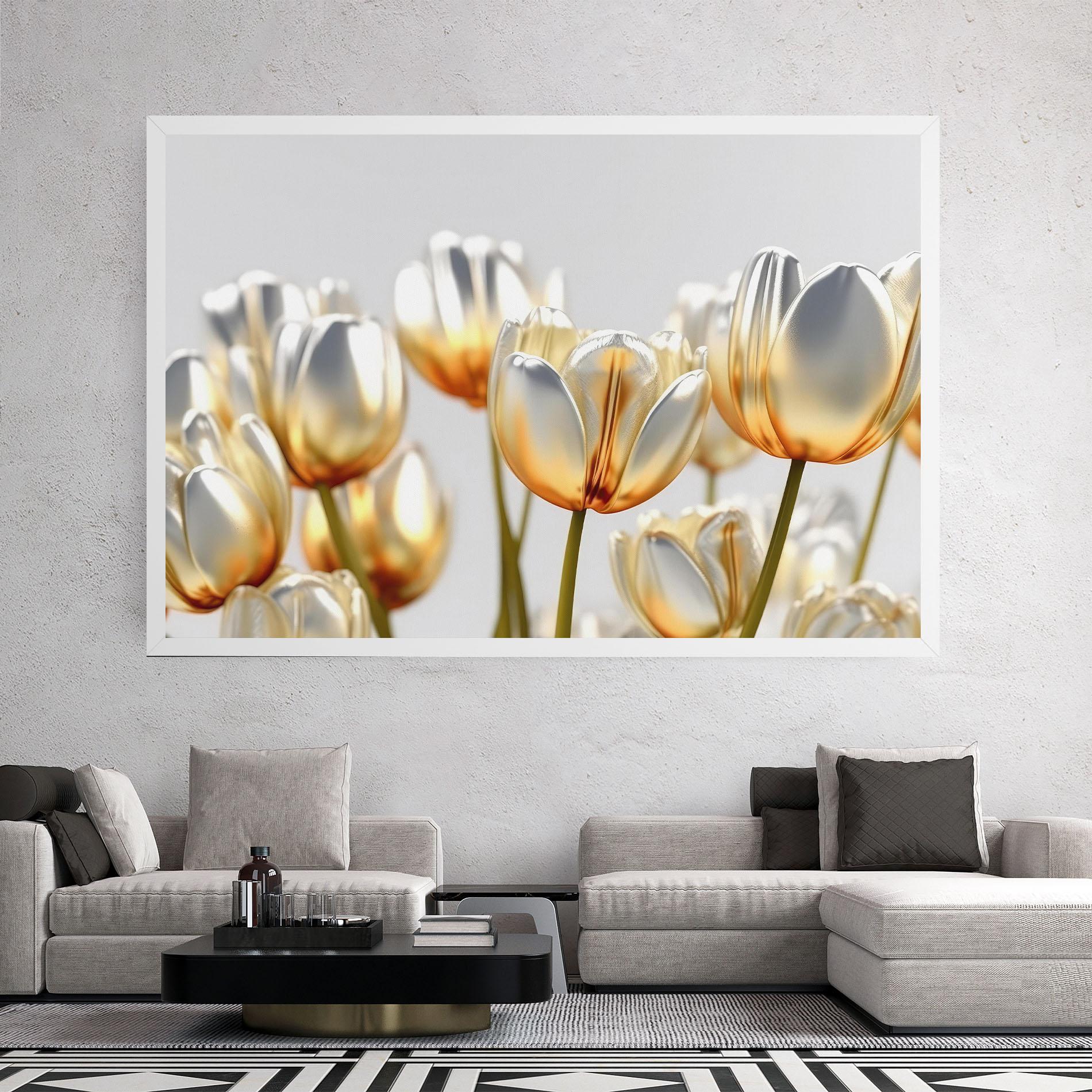 Картина на платно White Golden Tulips mockup 2