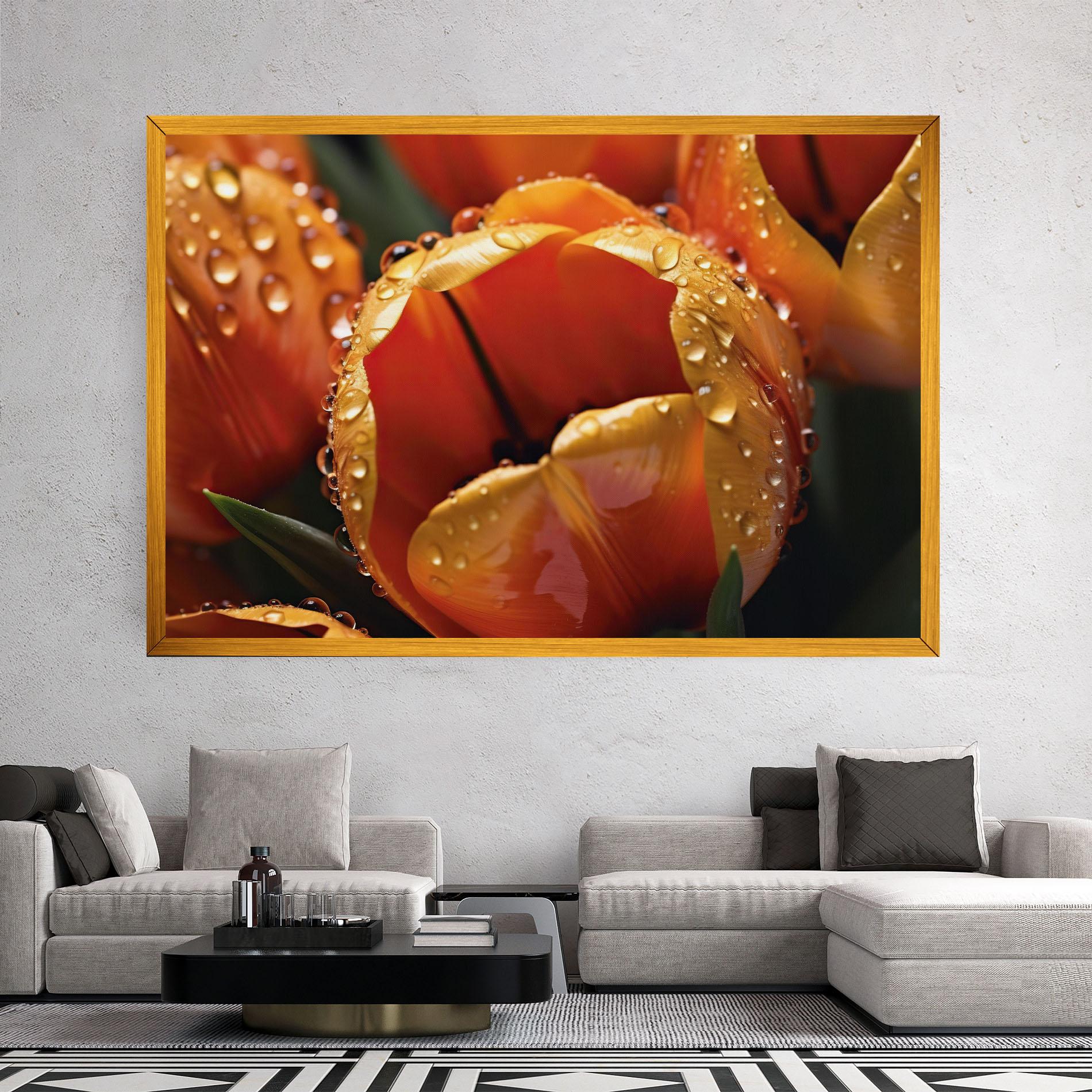 Картина на платно Orange Tulip Water Drops mockup 2