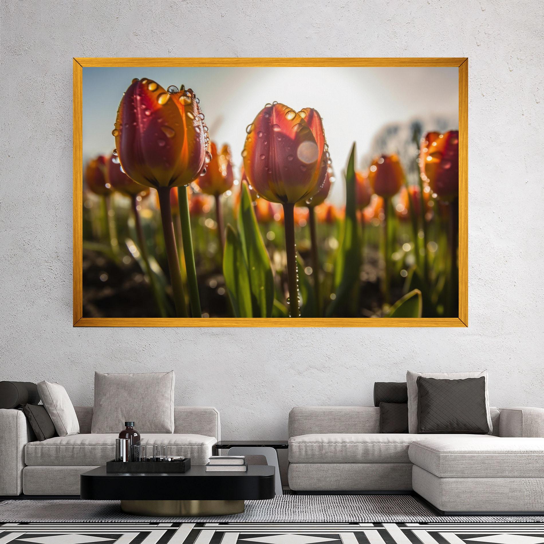 Картина на платно Orange Tulips After Rain mockup 2