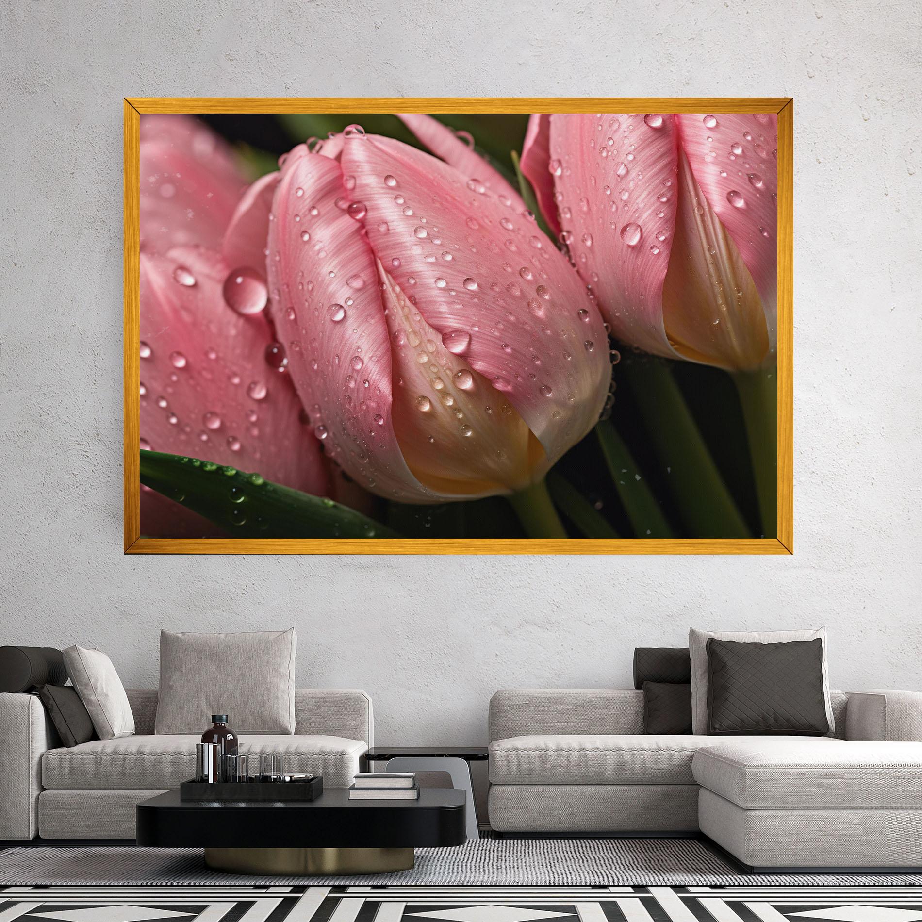 Картина на платно Pink Tulip With Drops mockup 2