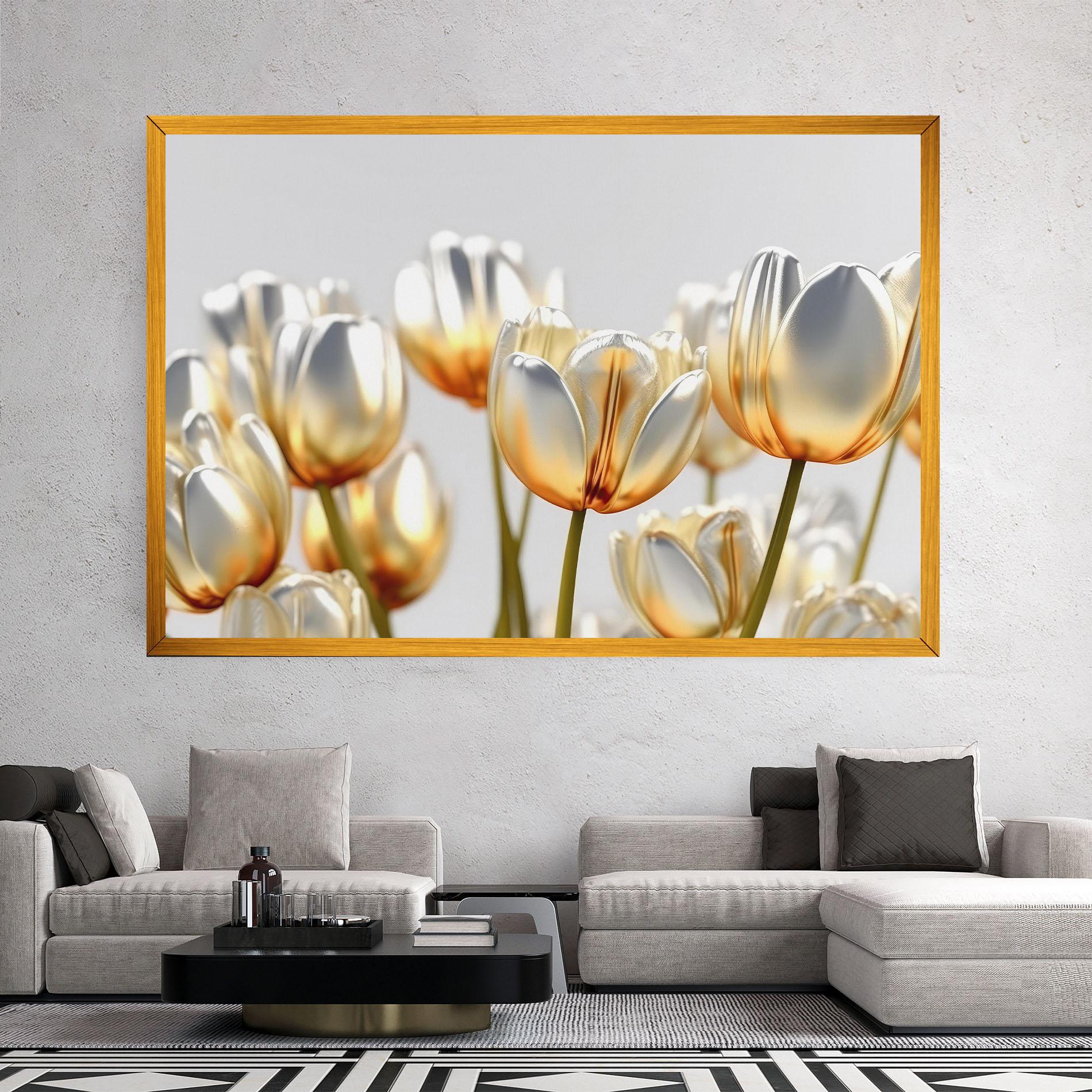 Картина на платно White Golden Tulips mockup 2