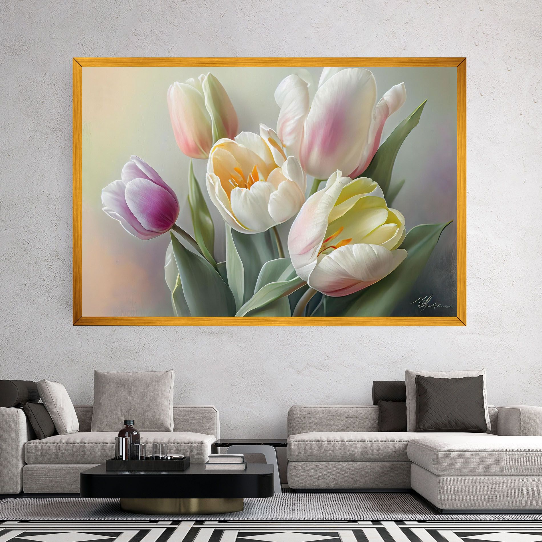 White Tulips Painting mockup 2