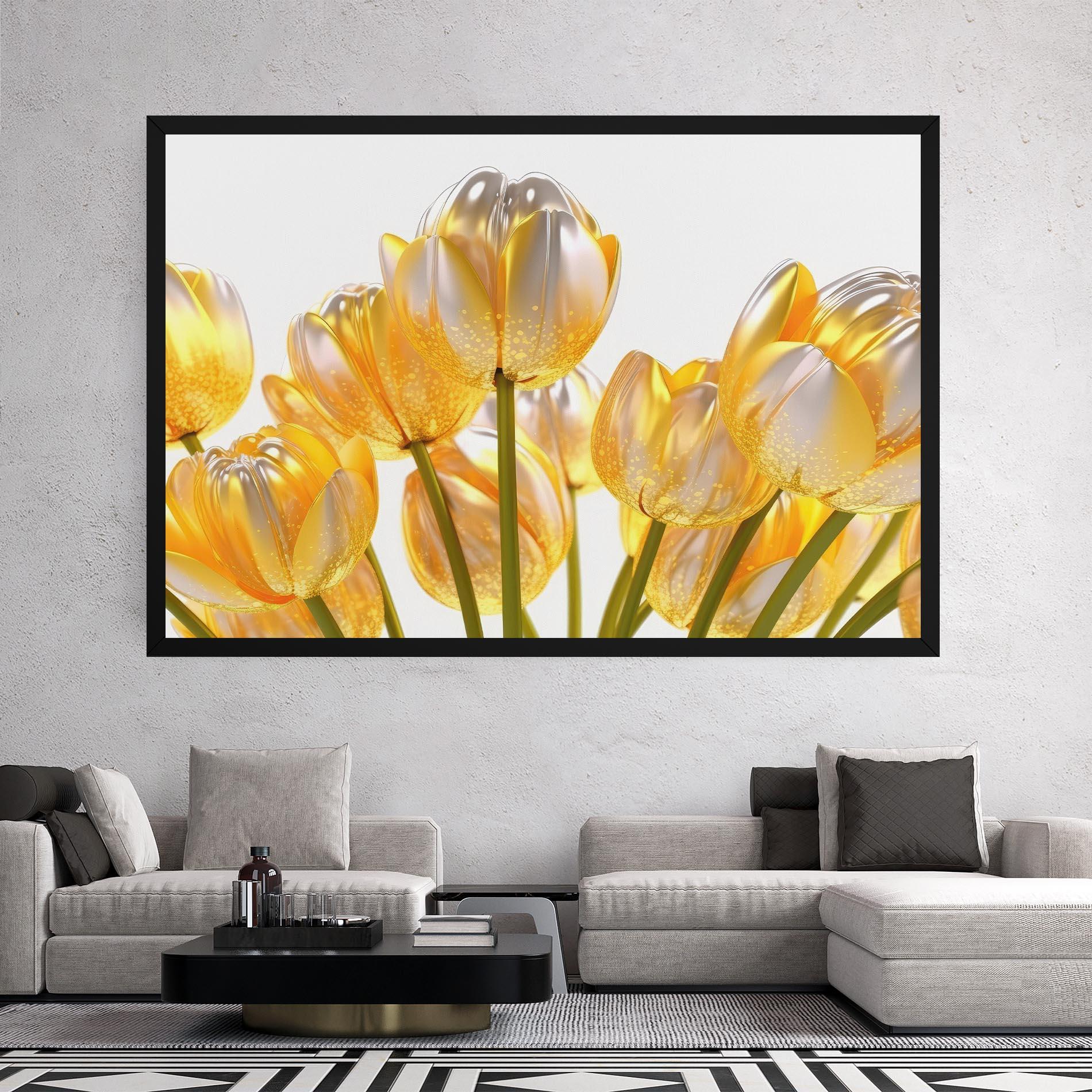 Картина на платно Gold White Tulips mockup 2
