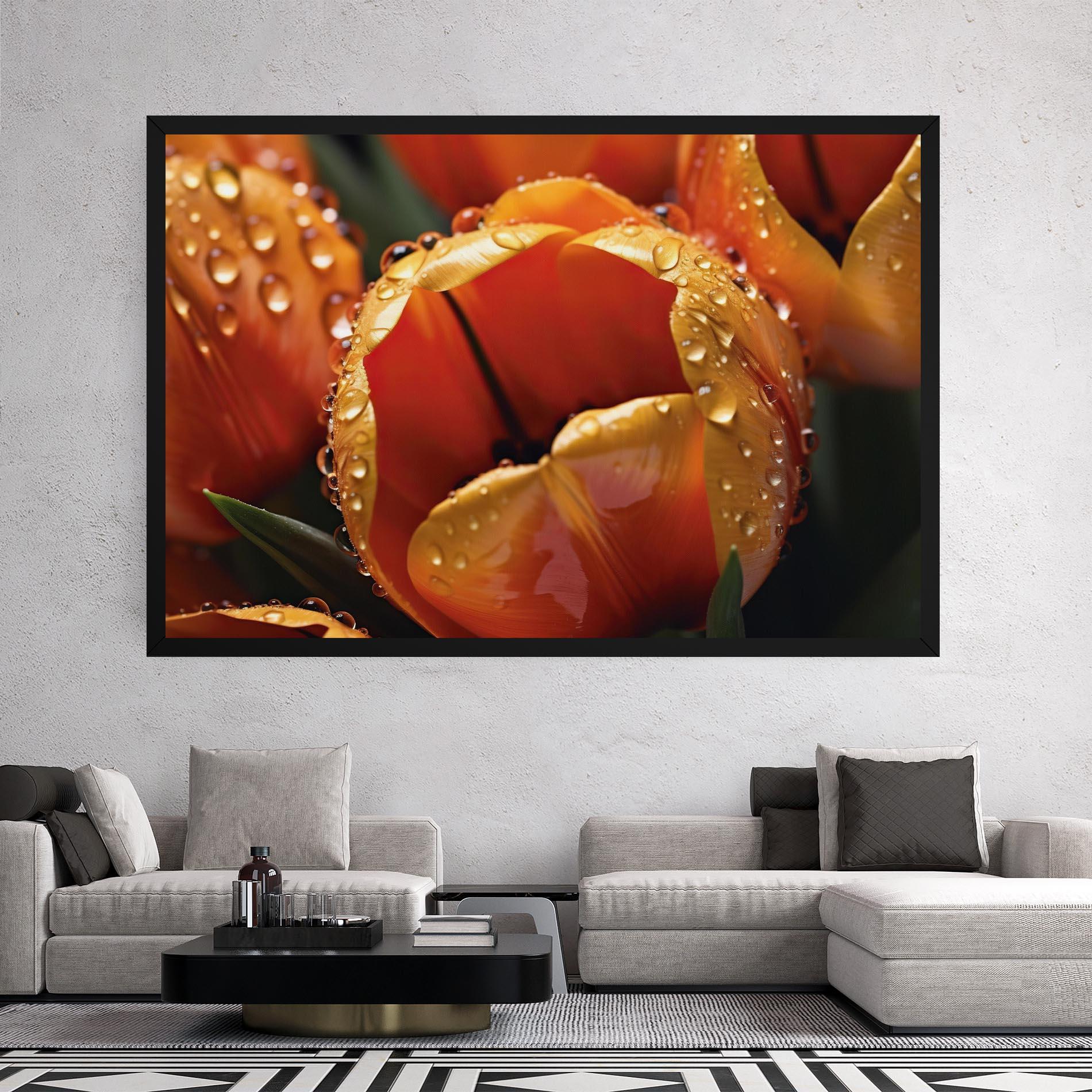 Картина на платно Orange Tulip Water Drops mockup 2
