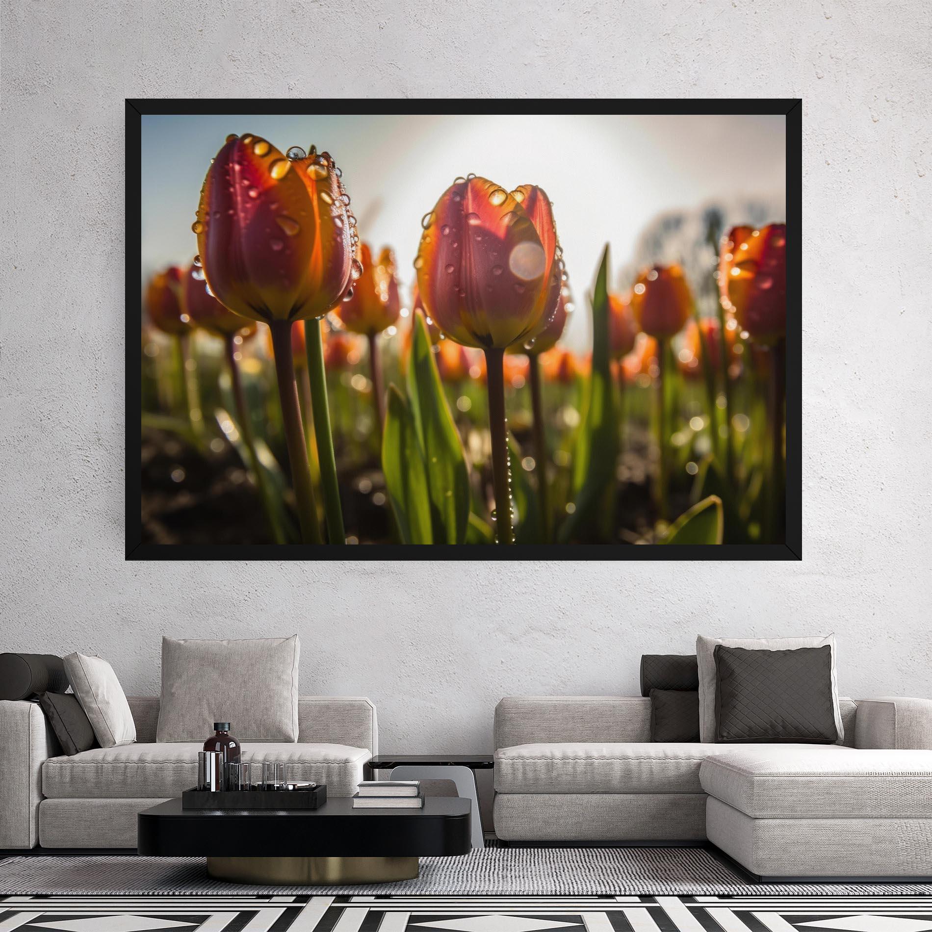 Картина на платно Orange Tulips After Rain mockup 2