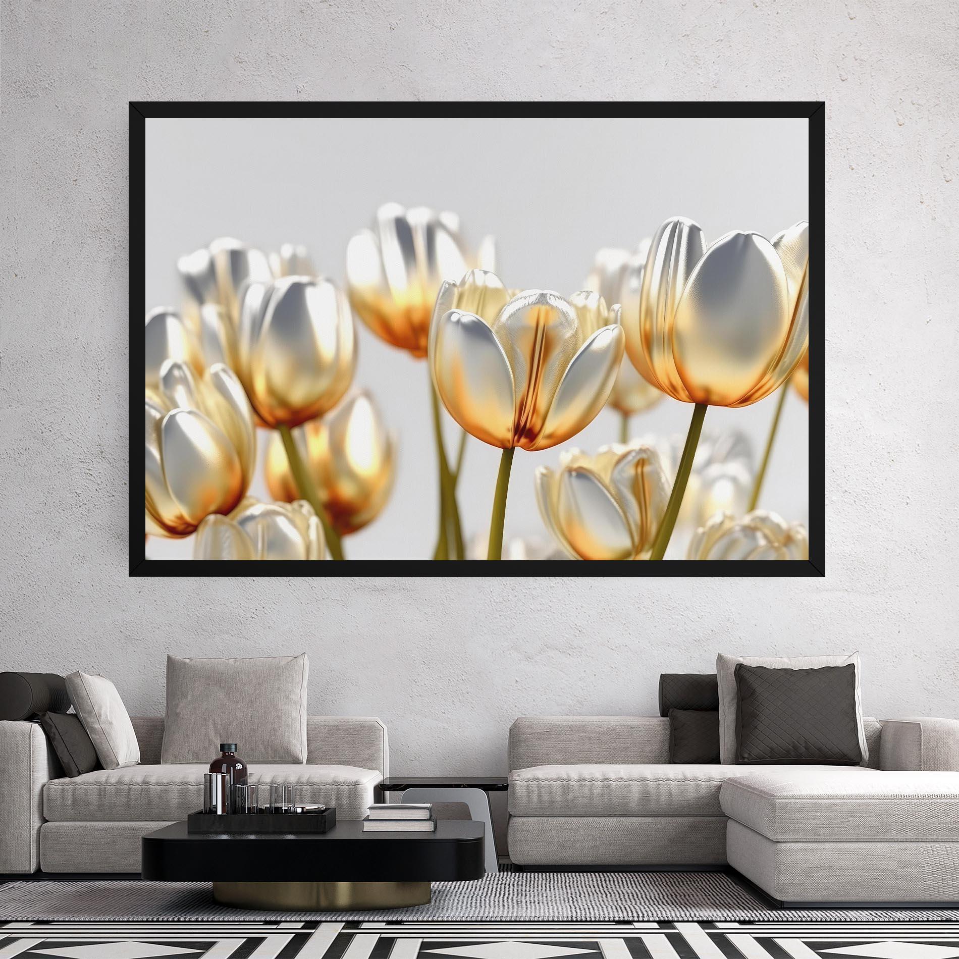 Картина на платно White Golden Tulips mockup 2