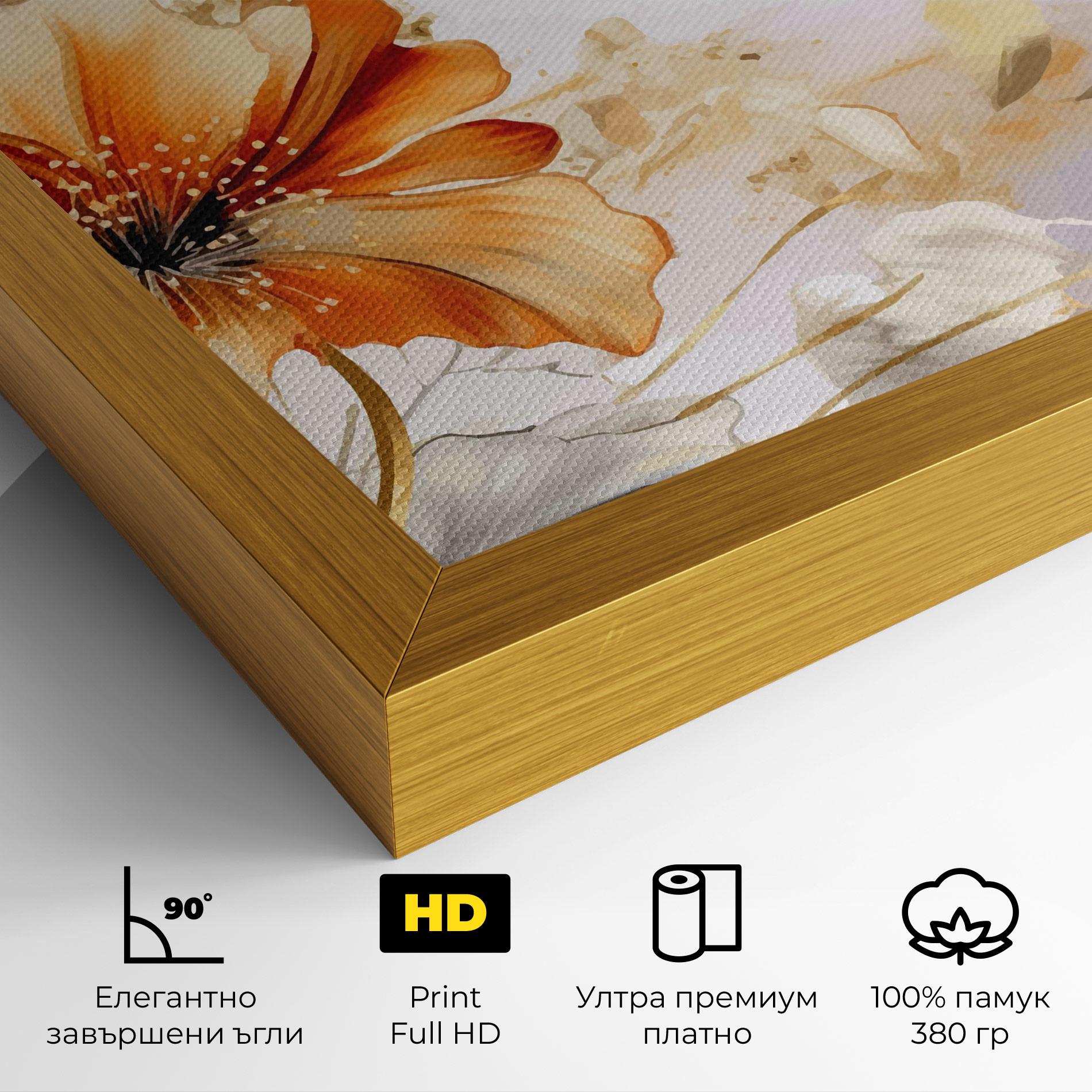 Картина на платно Gold Orange Poppy mockup 4