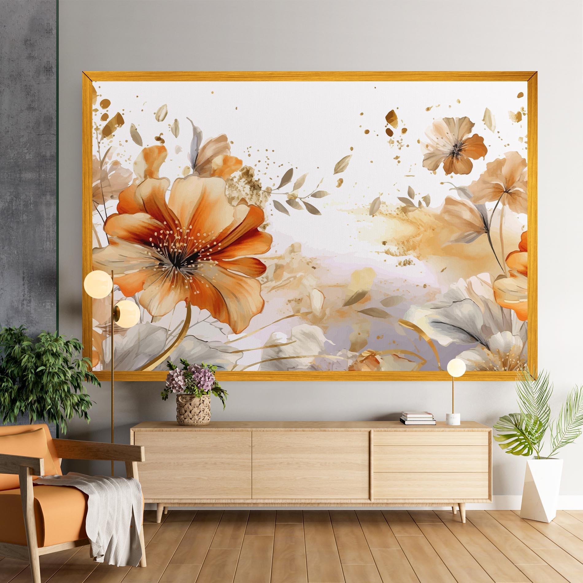 Картина на платно Gold Orange Poppy mockup 9
