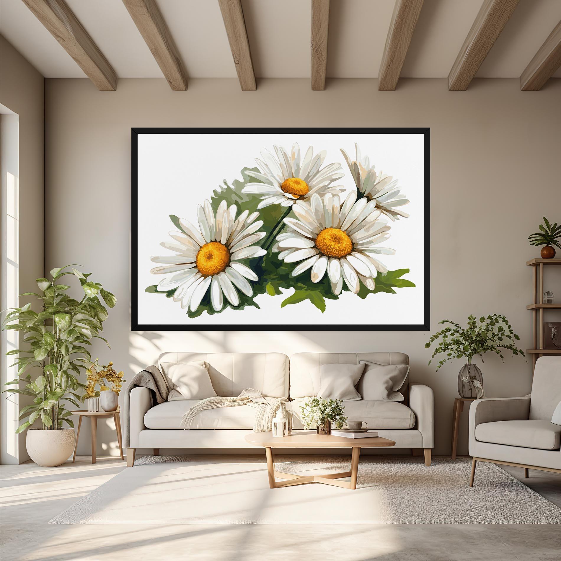 Картина на платно Grey White Daisy mockup 6
