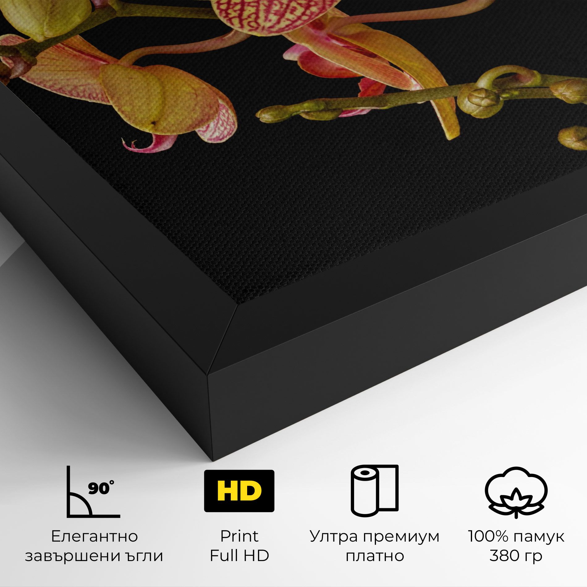 Pink Orchids On Black mockup 4