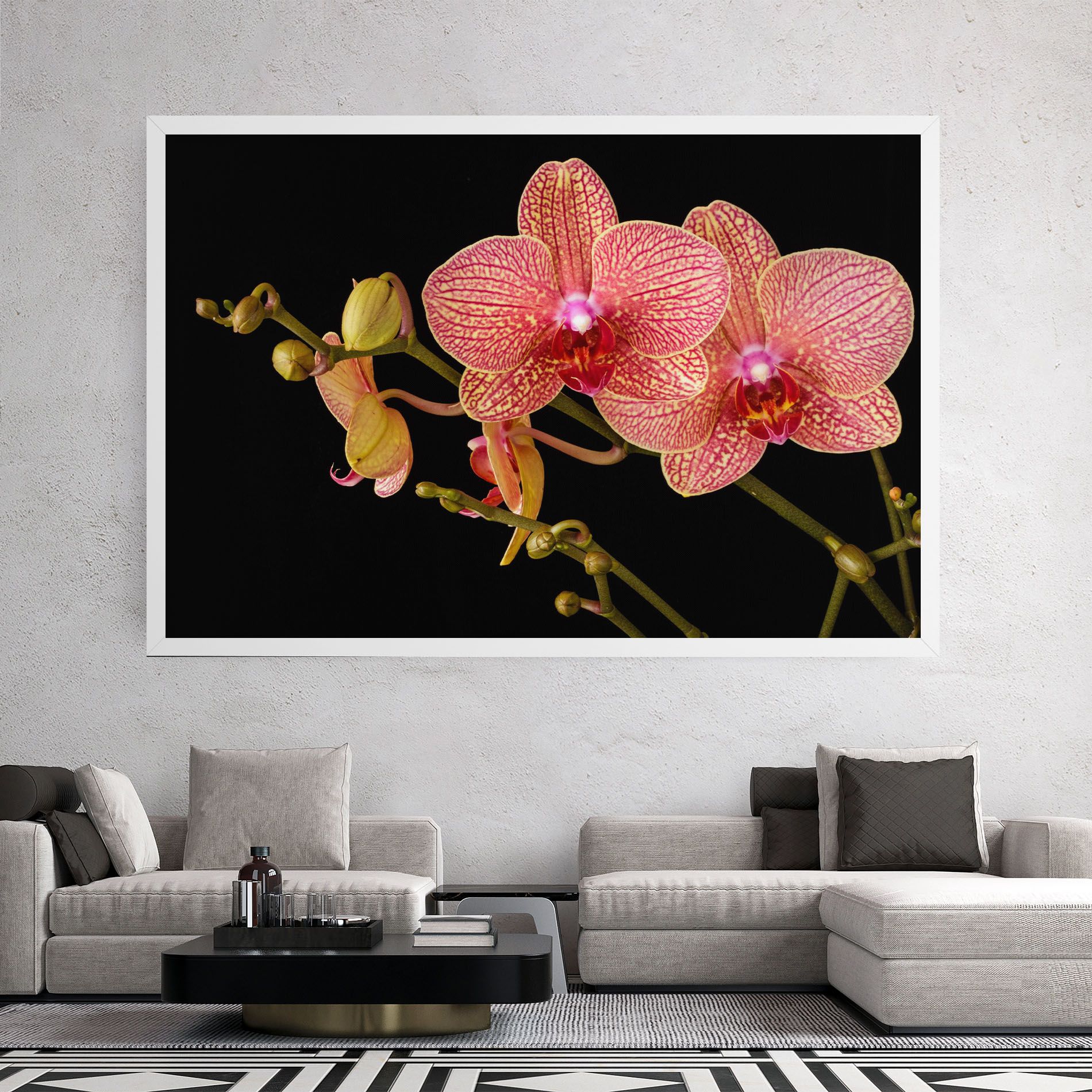 Pink Orchids On Black mockup 2