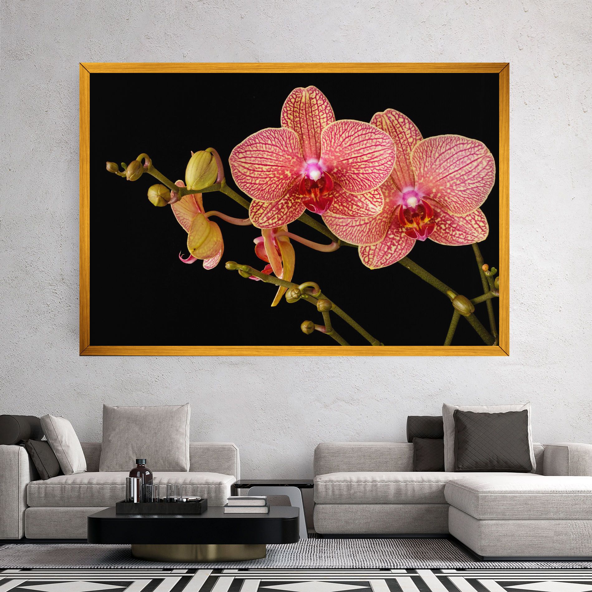 Pink Orchids On Black mockup 2