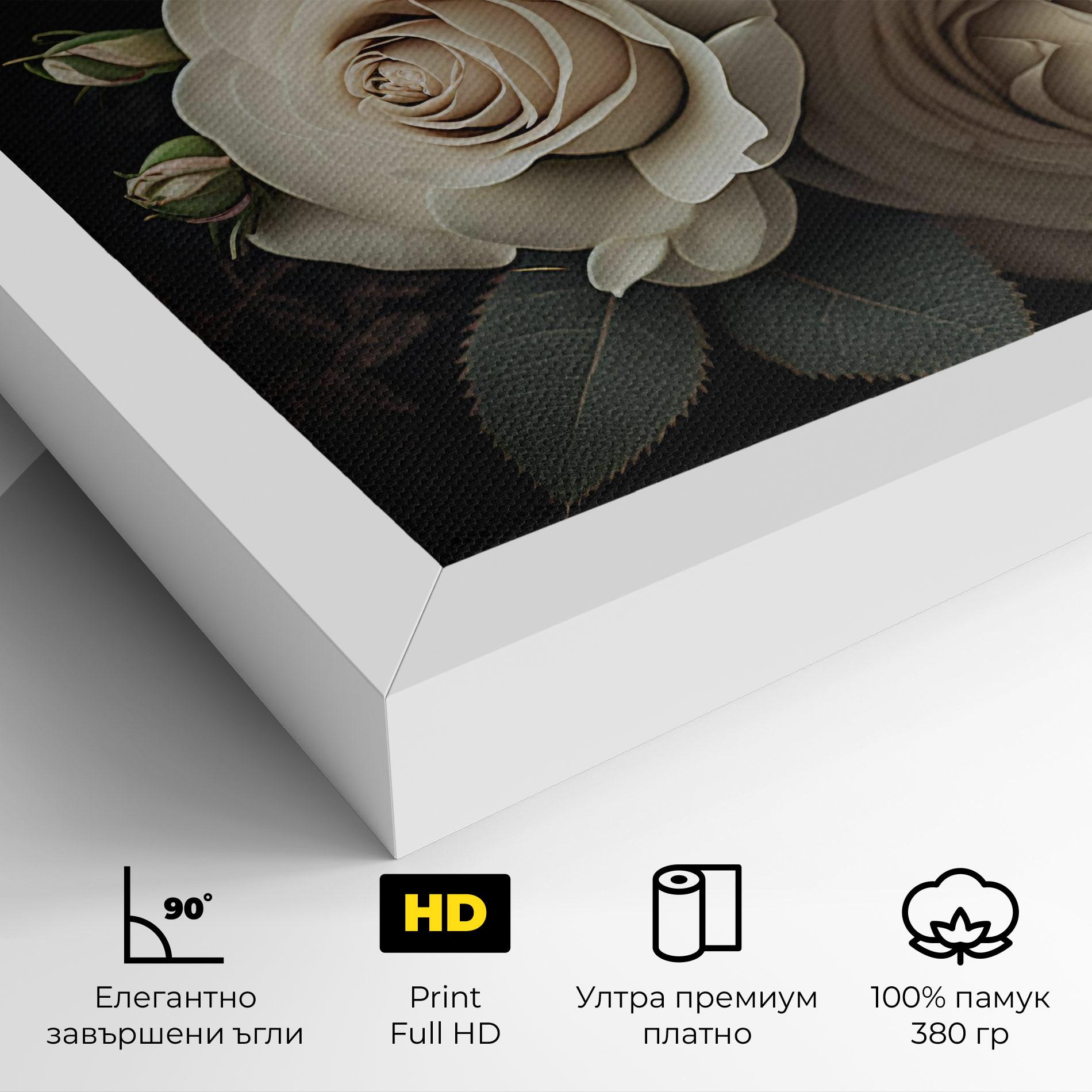 Картина на платно Cream Roses Close Up mockup 4