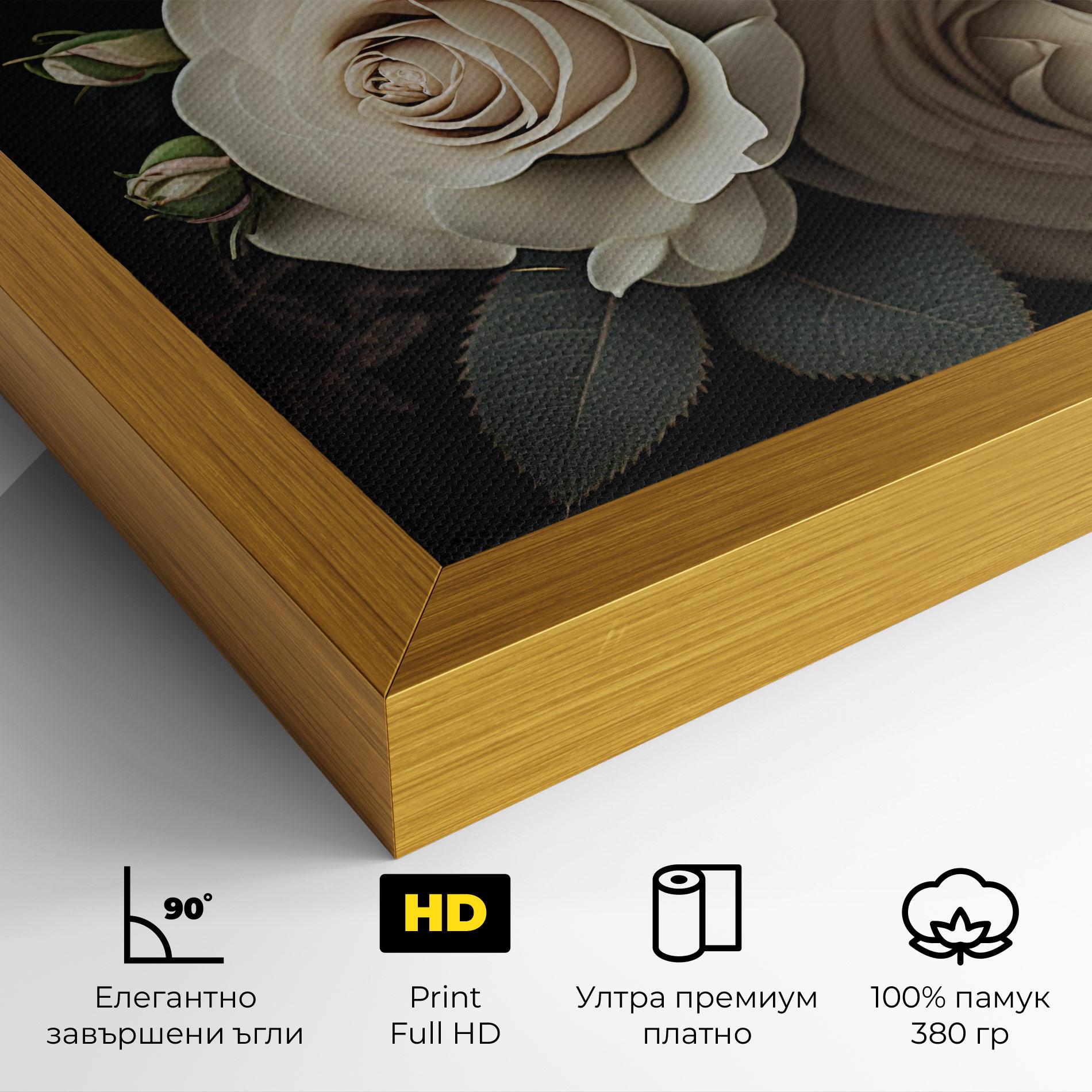 Картина на платно Cream Roses Close Up mockup 4