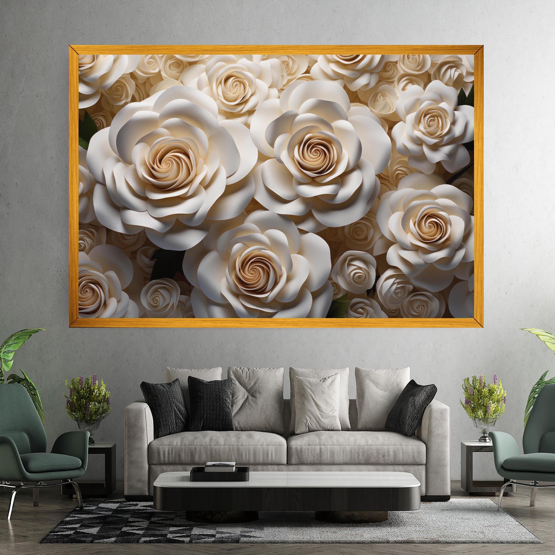 Картина на платно Cream Roses Wall mockup 7