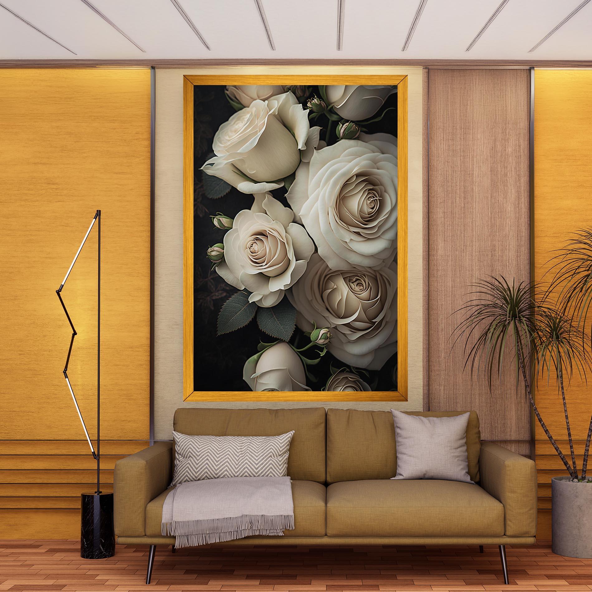 Картина на платно Cream Roses Close Up mockup 9