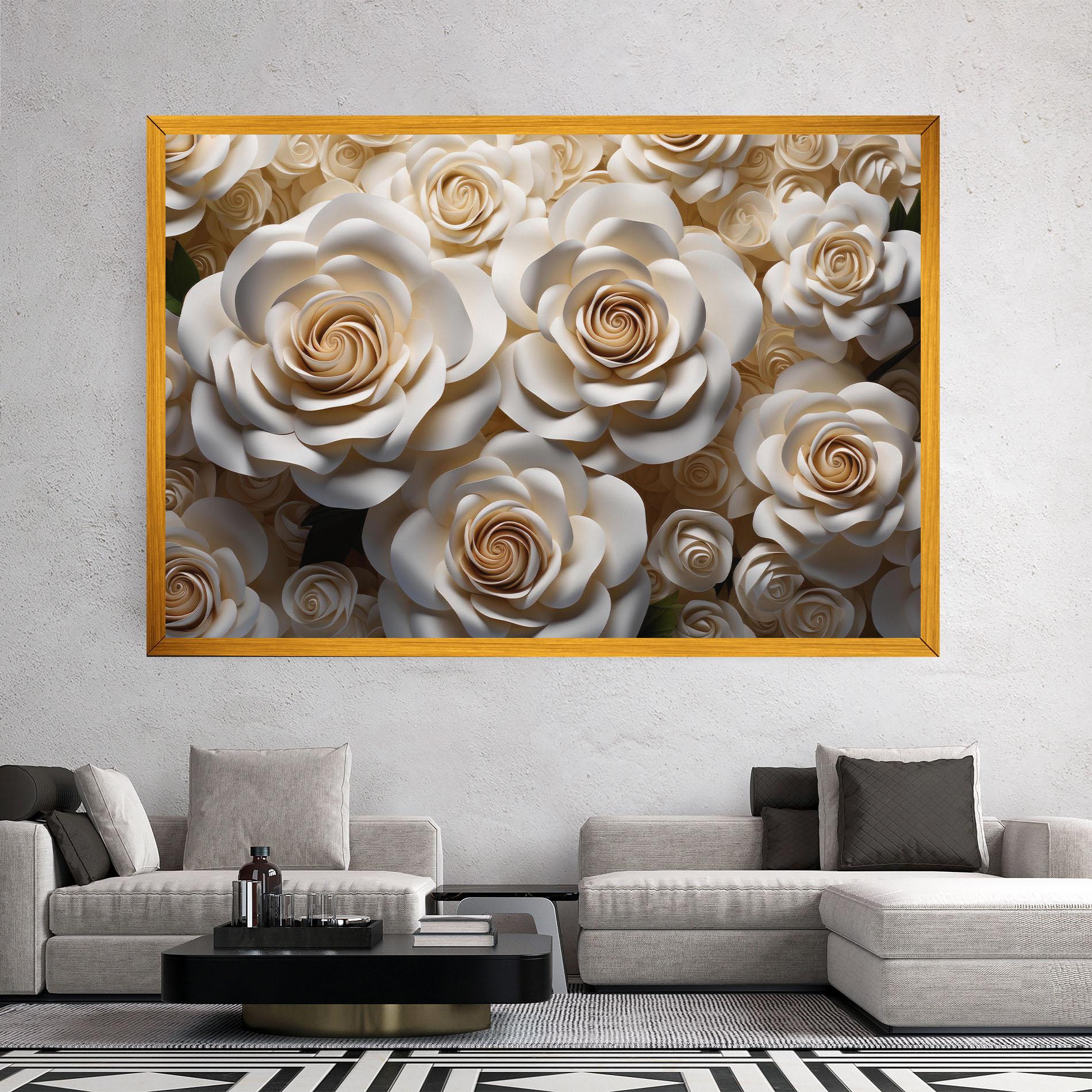 Картина на платно Cream Roses Wall mockup 2