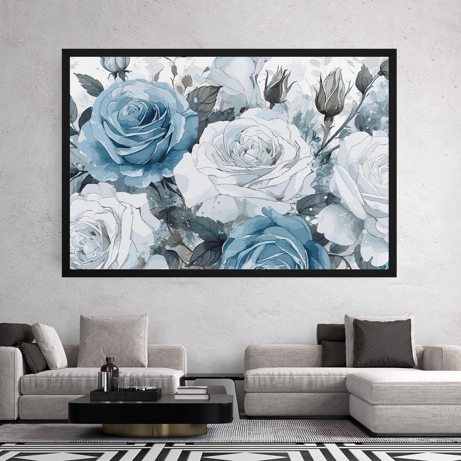 Картина на платно Blue White Rose mockup 2