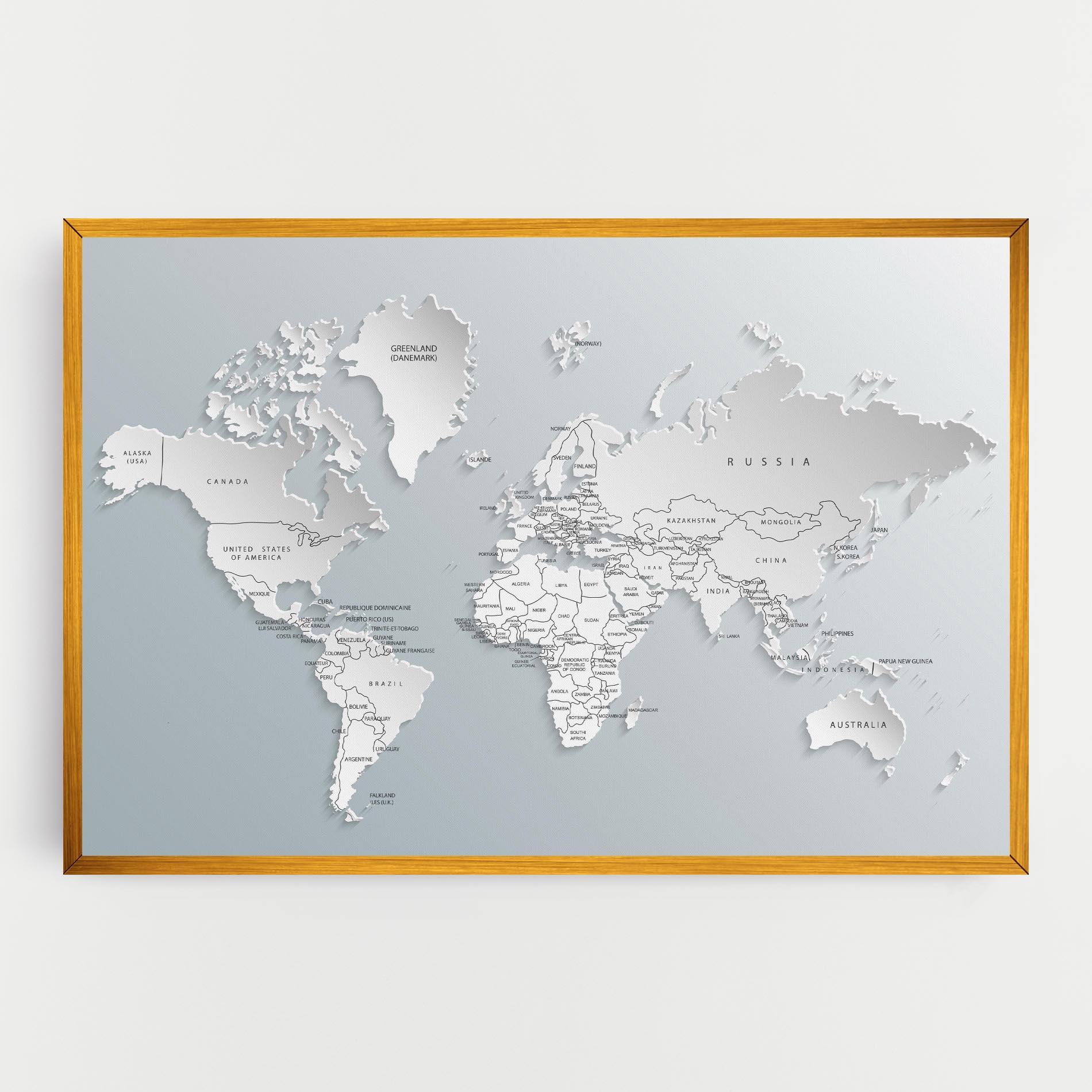 Картина на платно Grey White Map mockup 0