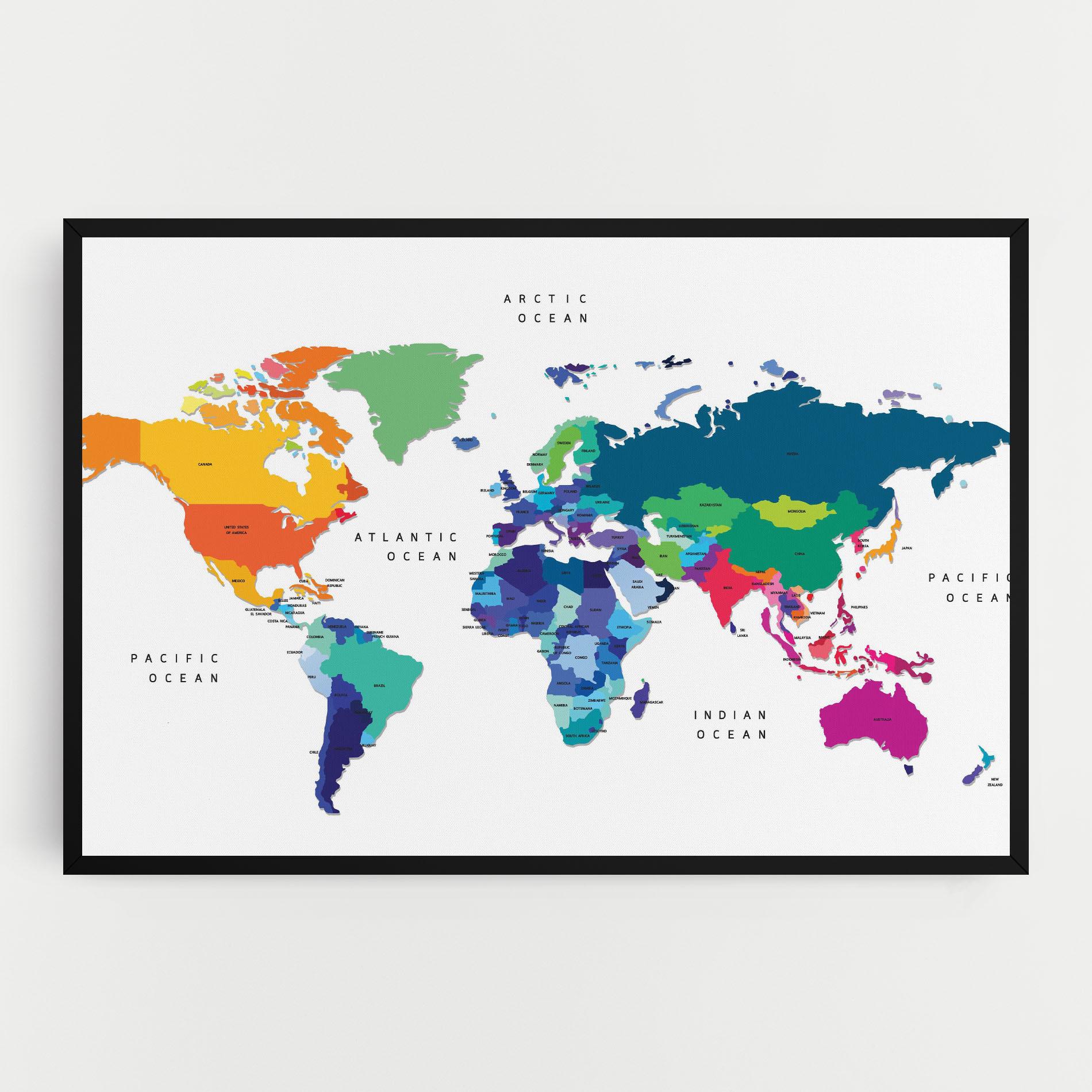 Картина на платно Colored Continents Map mockup 0